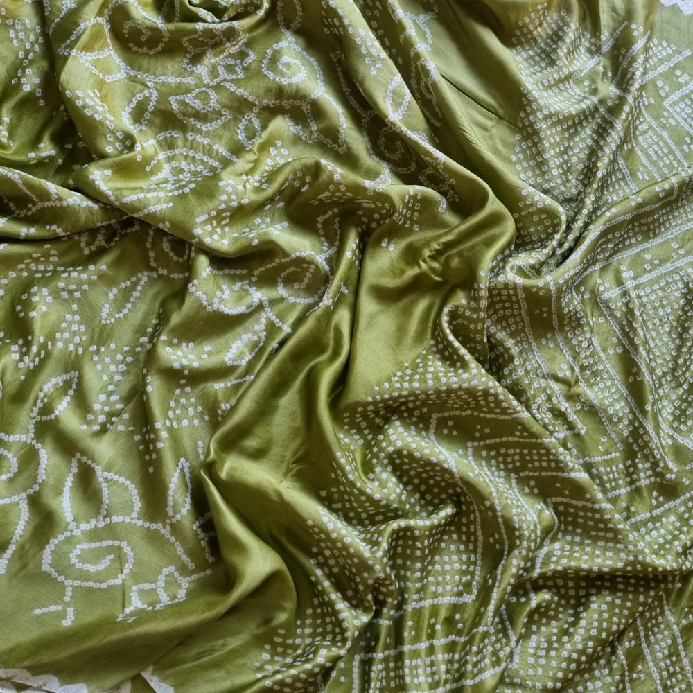 Image of Handcrafted Bandhani Gajji silk pastel green