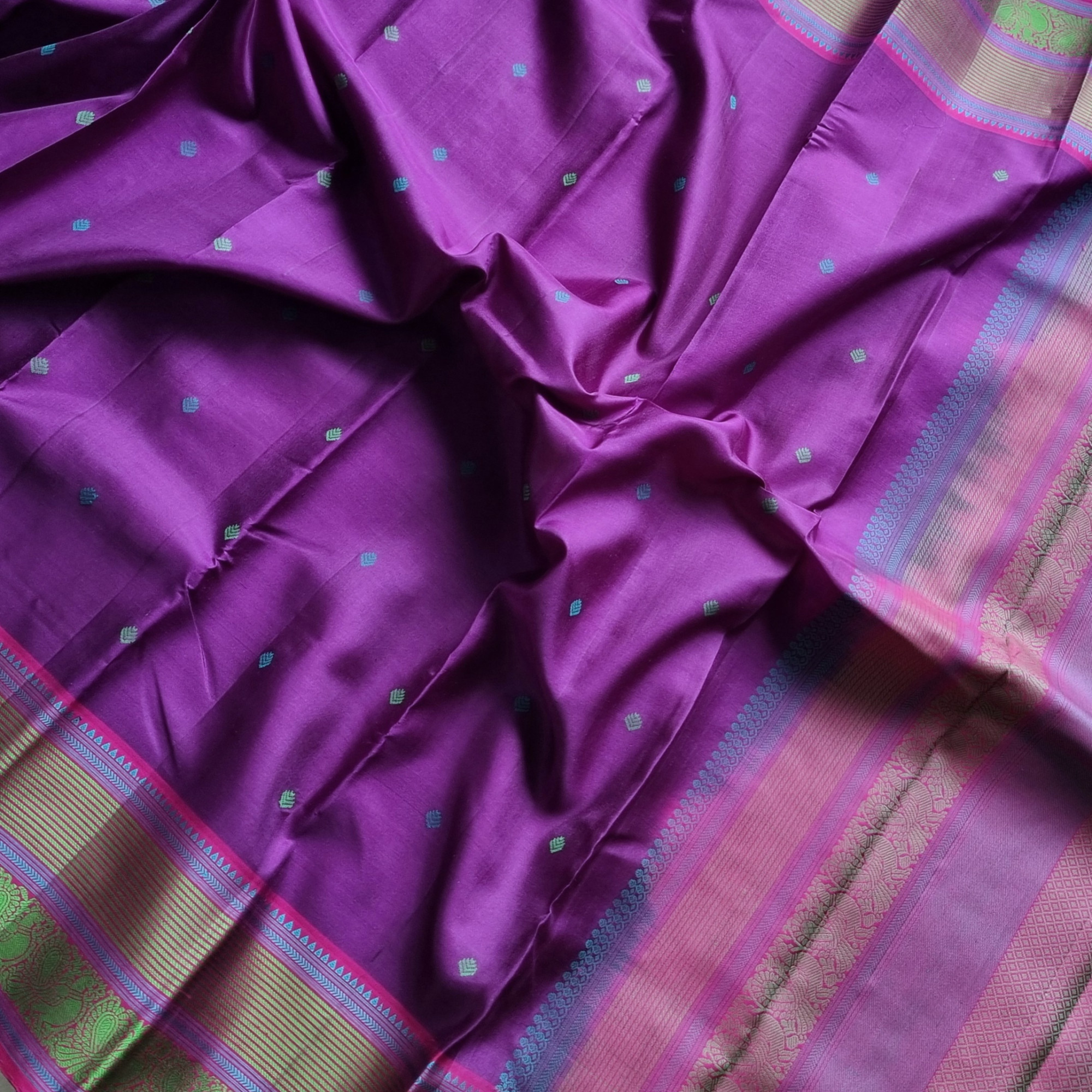 Kanjivaram Silk deep purple threadwork