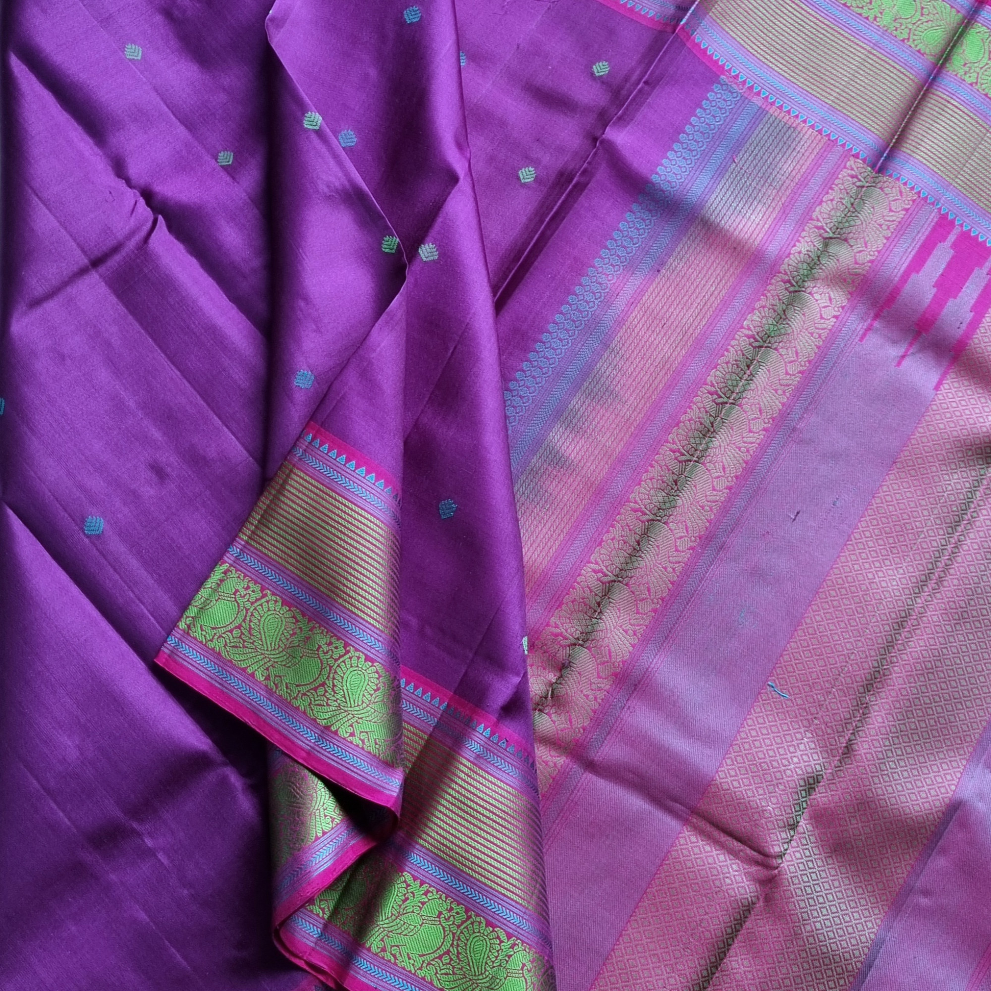 Kanjivaram Silk deep purple threadwork
