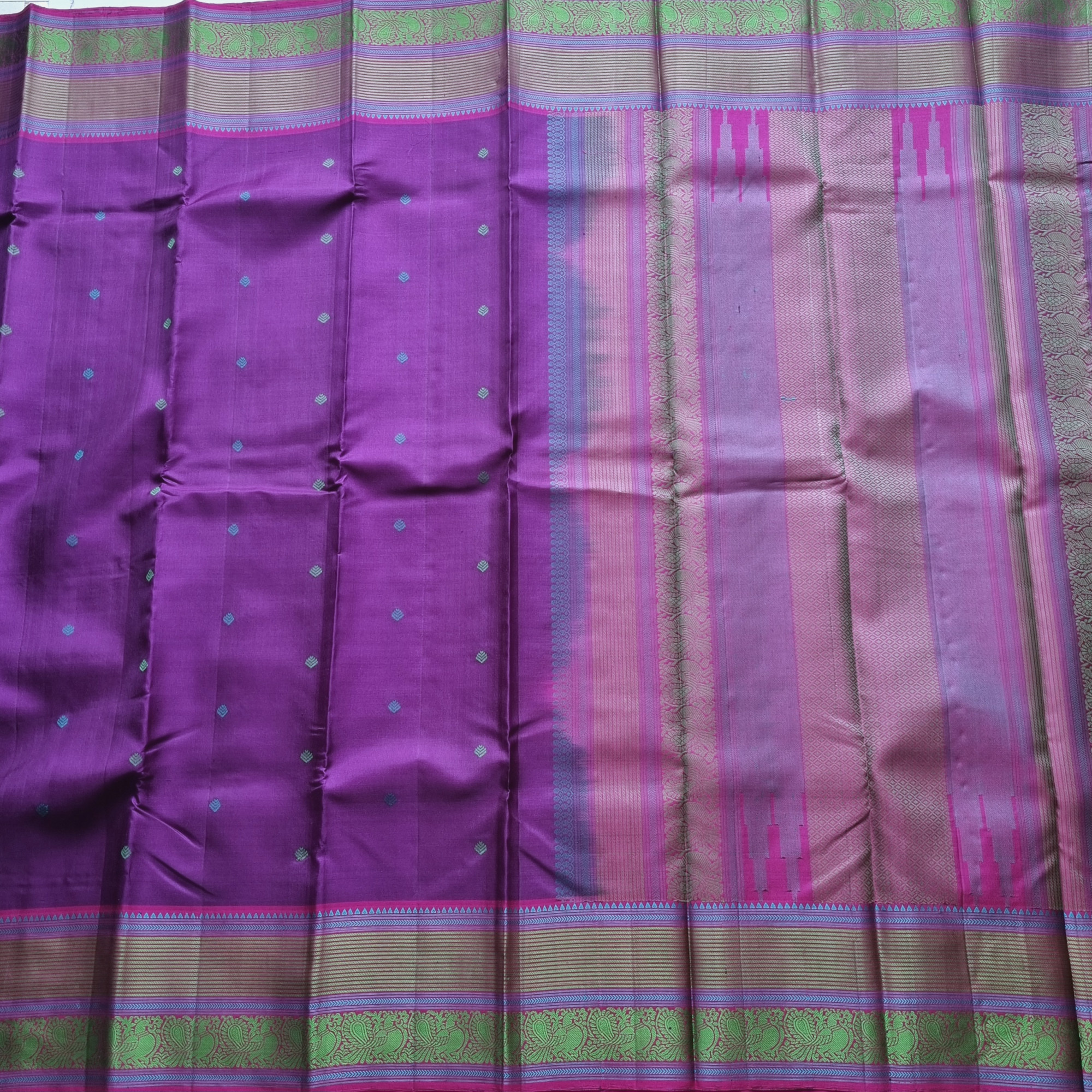 Kanjivaram Silk deep purple threadwork