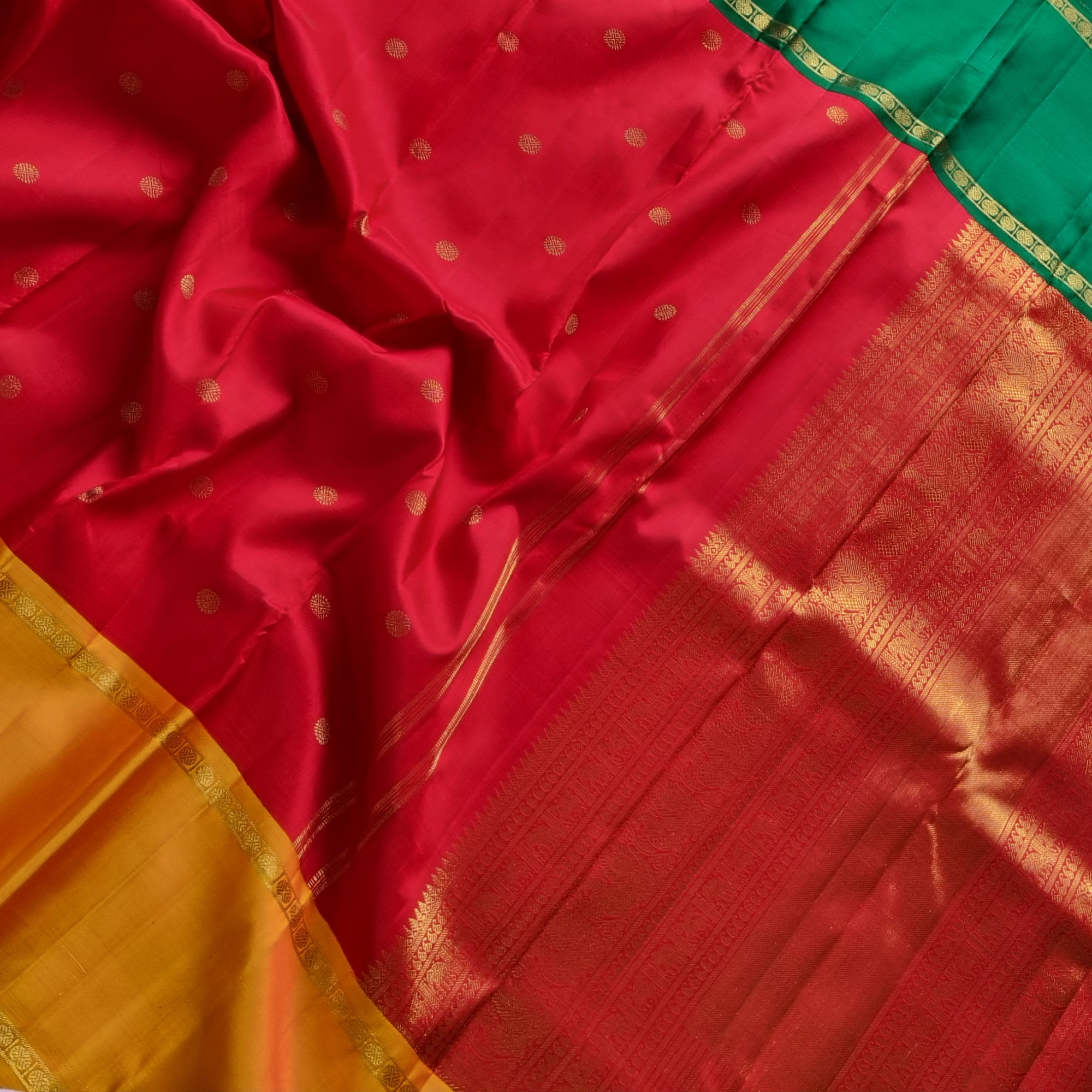 Kanjivaram Silk  festive red with Korvai Ganga Jamuna borders