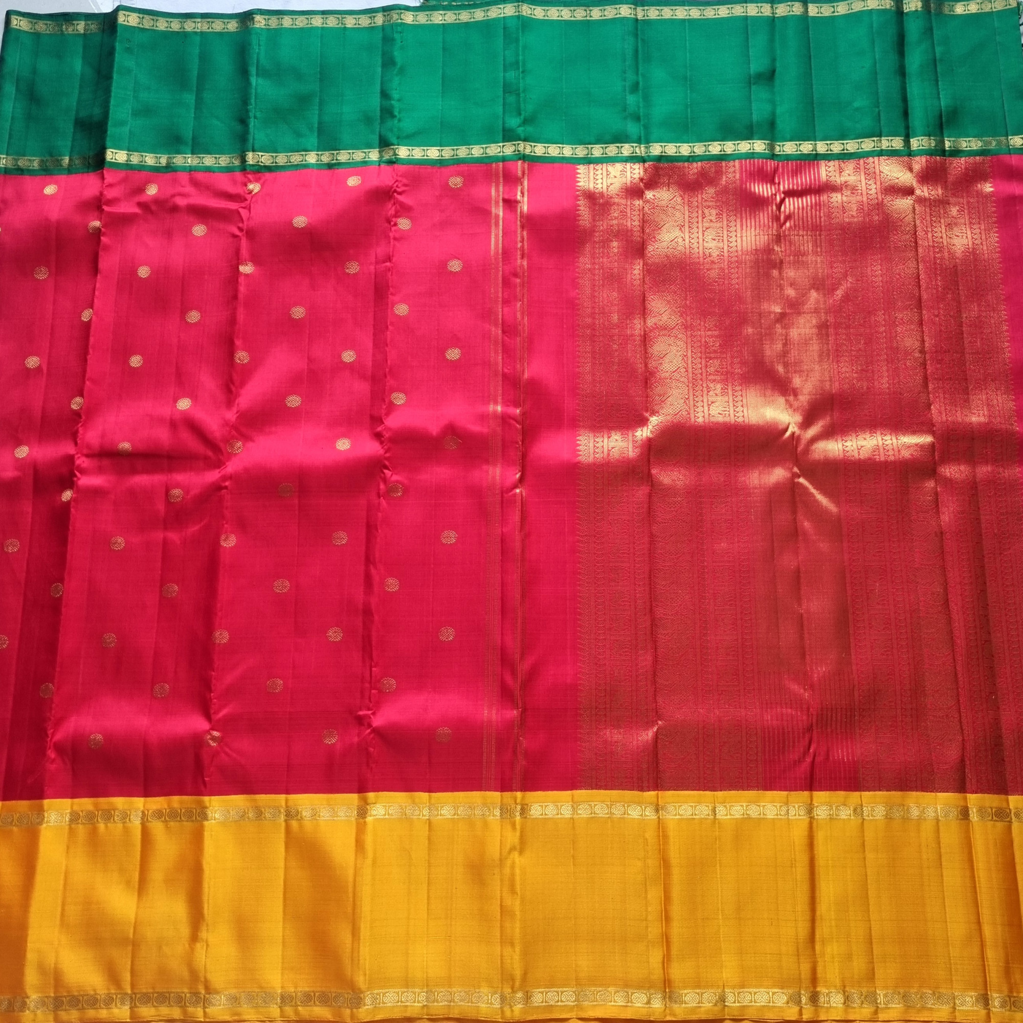 Kanjivaram Silk  festive red with Korvai Ganga Jamuna borders