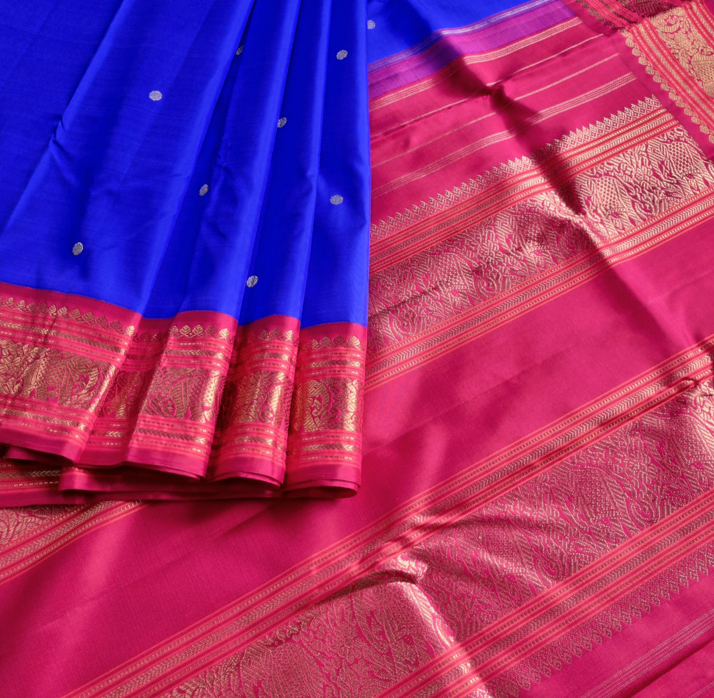 Image of Kanjivaram Silk MS Blue Korvai