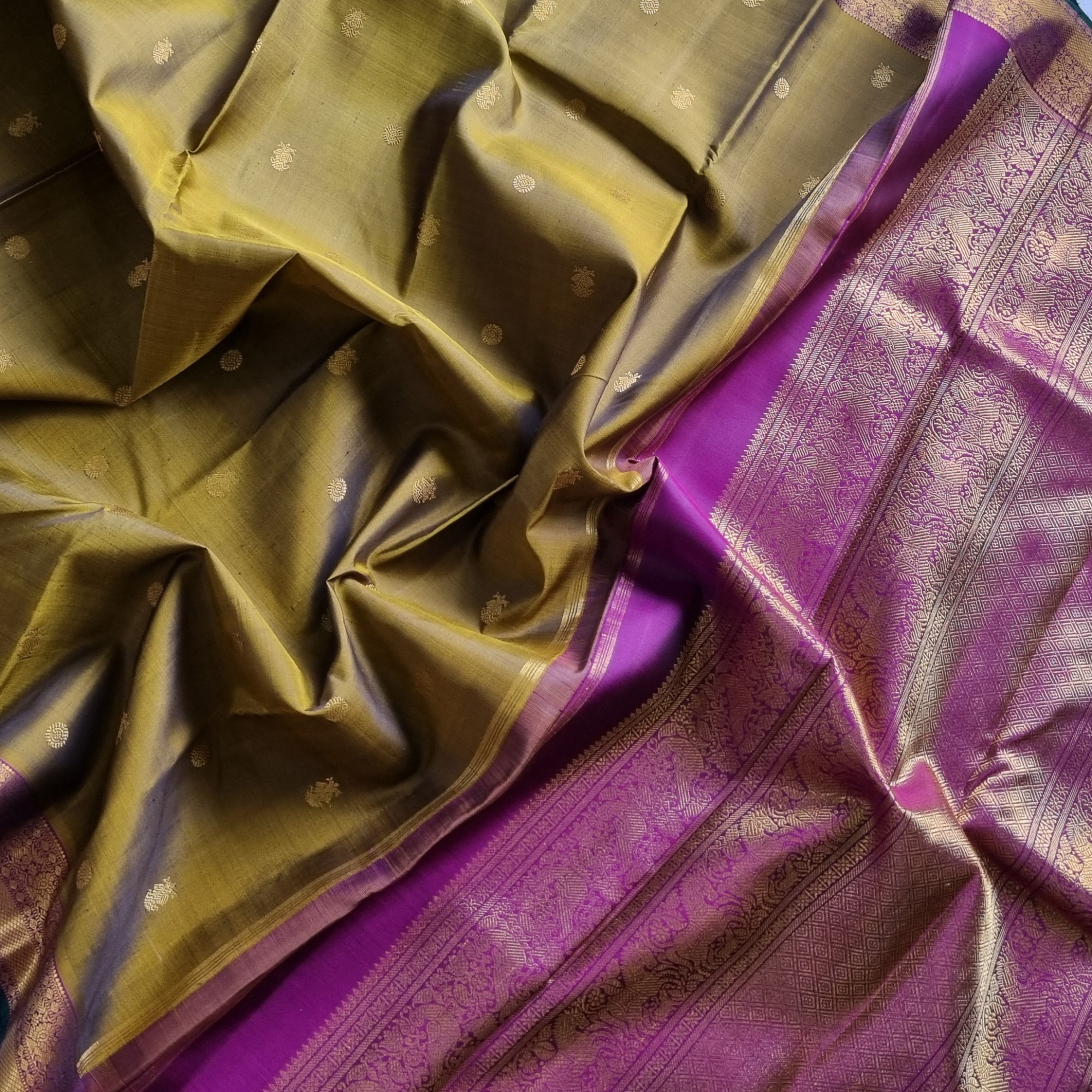 Kanjivaram Silk Mehendi with Gandaberunda