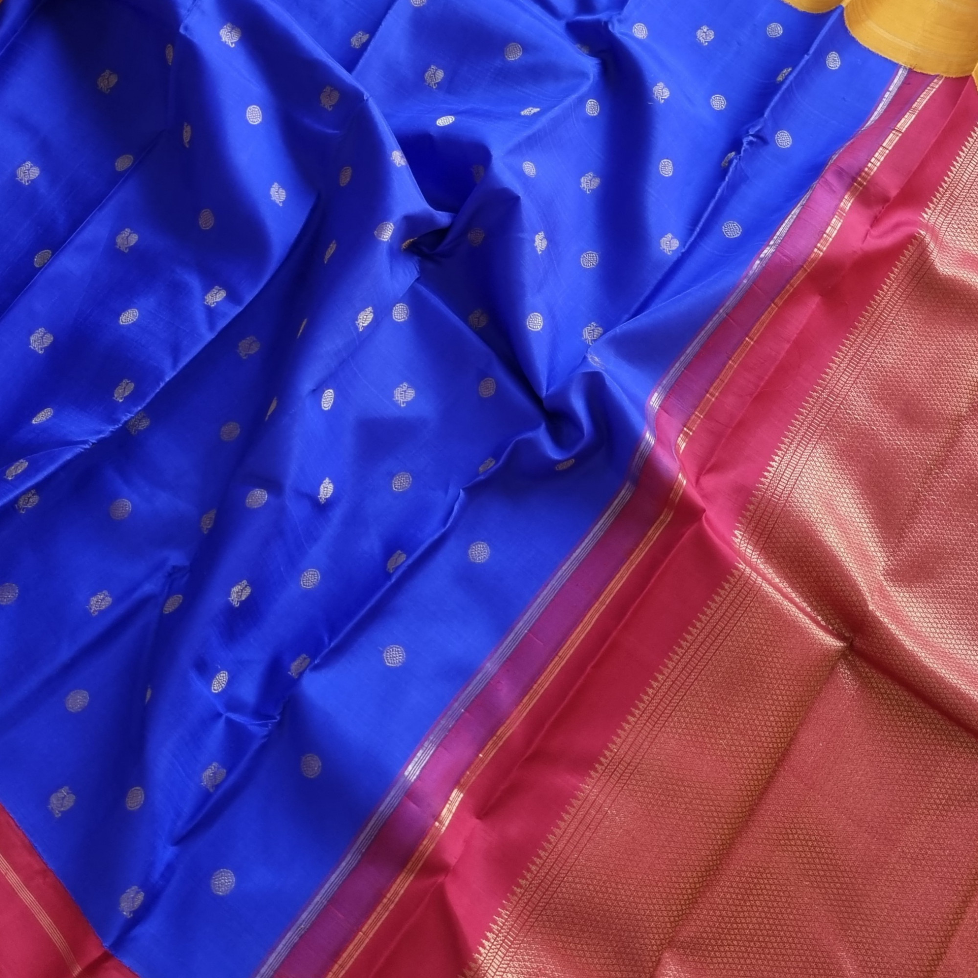 Kanjivaram silk  MS blue Kai Korvai Ganga Jamuna borders and  Adai weaving