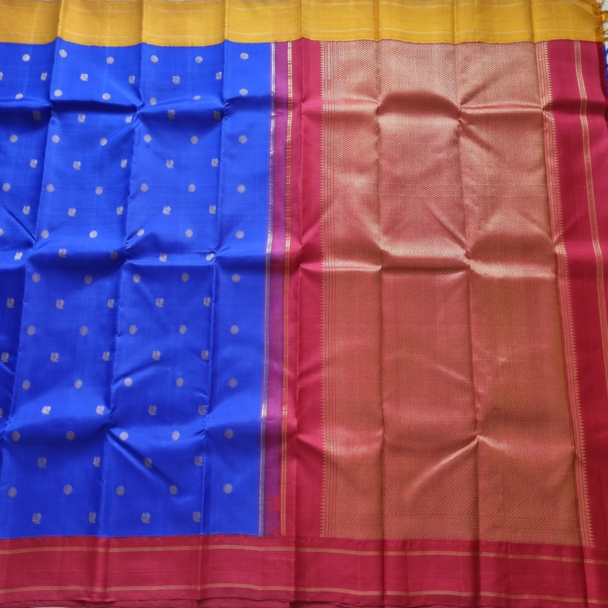 Kanjivaram silk  MS blue Kai Korvai Ganga Jamuna borders and  Adai weaving