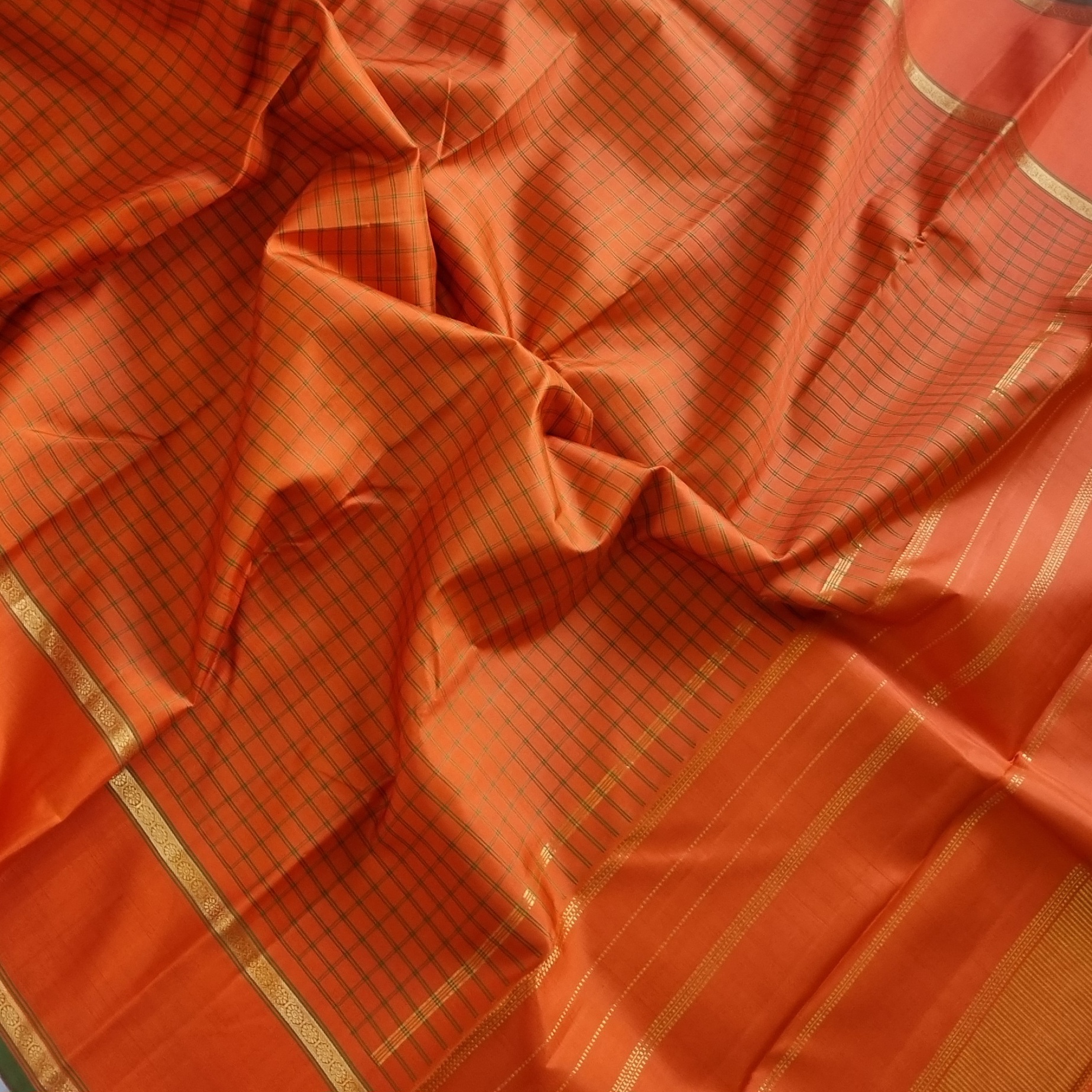 Kanjivaram Silk rust orange kattam
