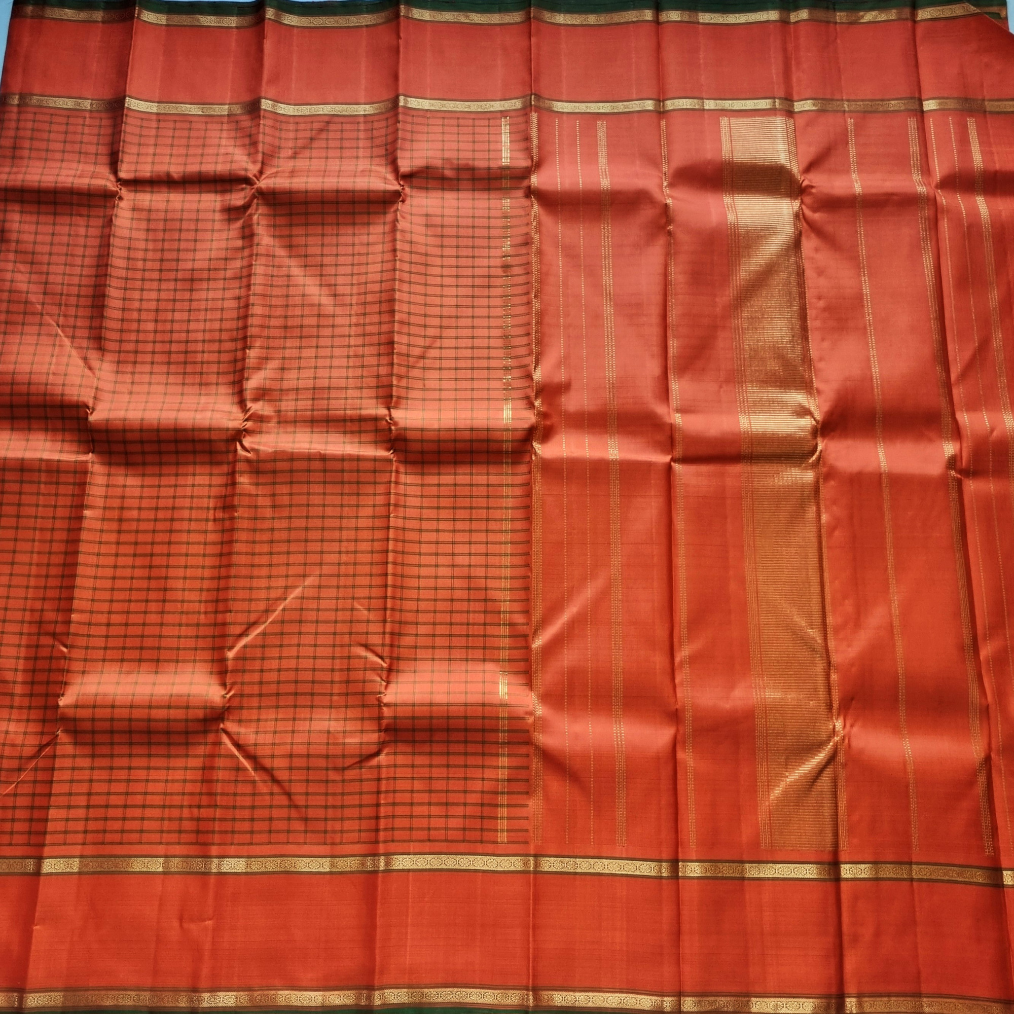 Kanjivaram Silk rust orange kattam
