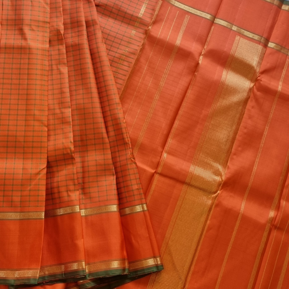 Image of Kanjivaram Silk rust orange kattam