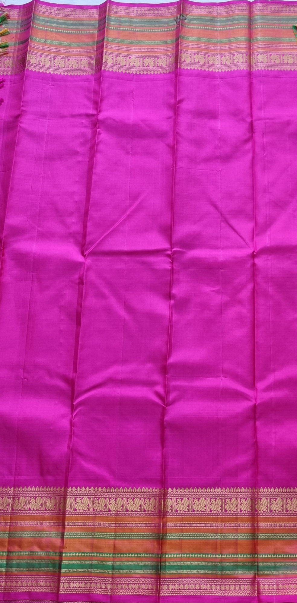 Kanjivaram Silk  festive yellow and pink Korvai threadwork