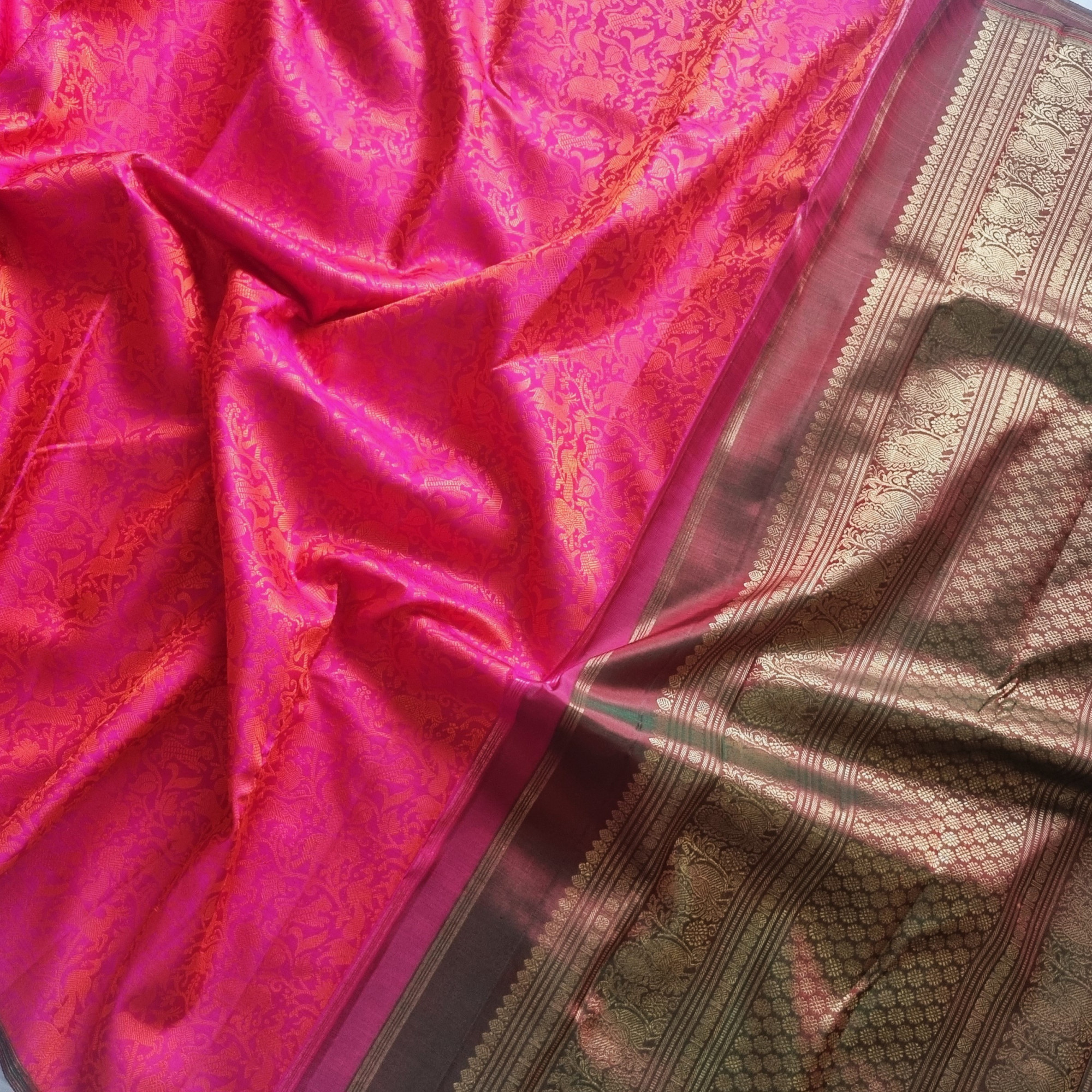 Kanjivaram Silk Vanasingaram festive pink and orange