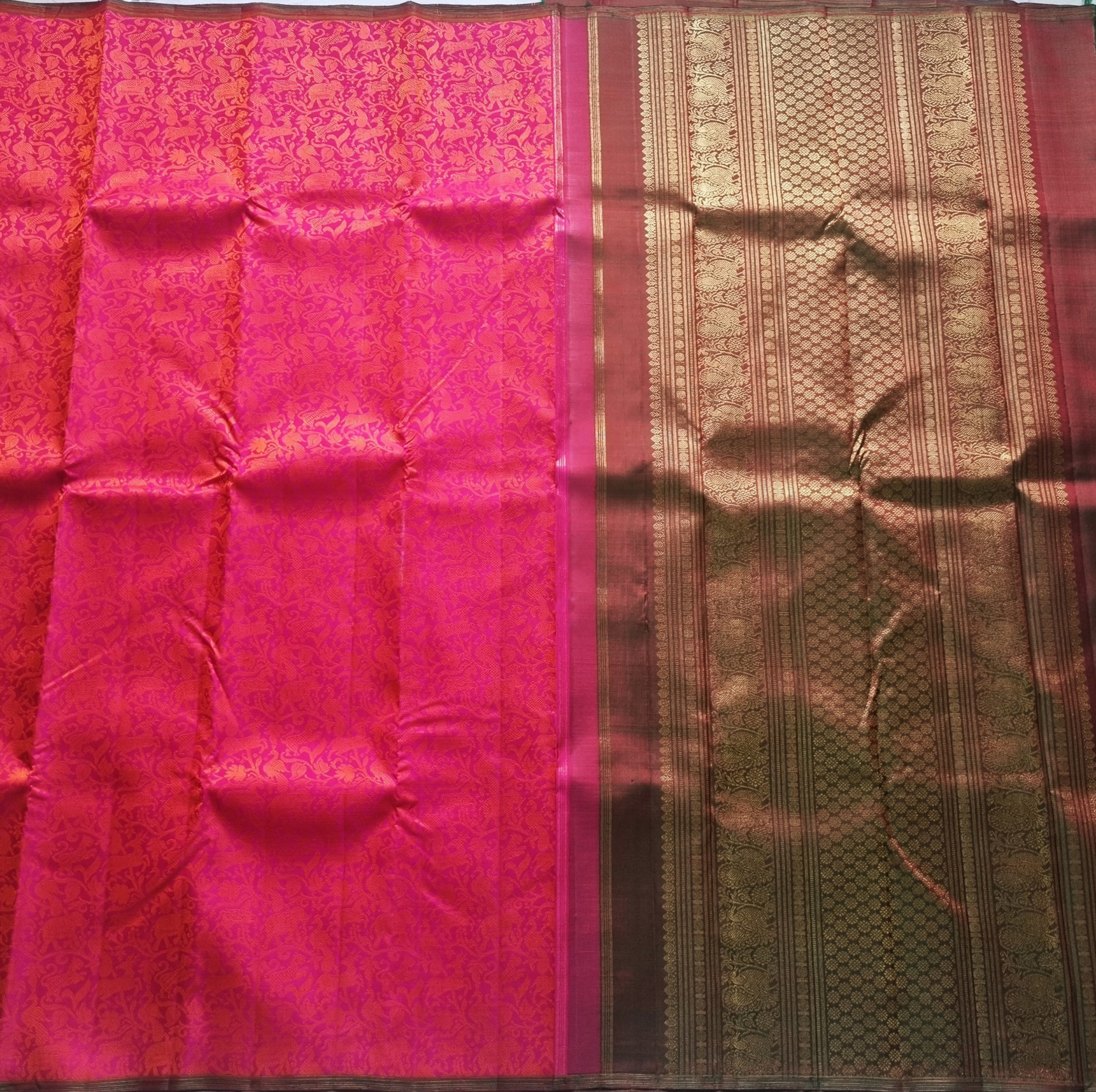 Kanjivaram Silk Vanasingaram festive pink and orange