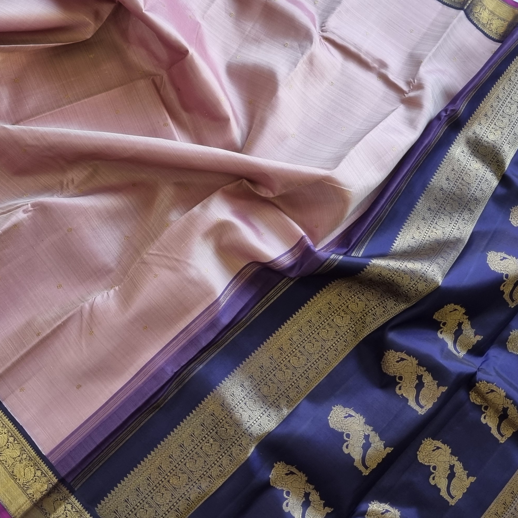Kanjivaram Silk pastel pink Korvai