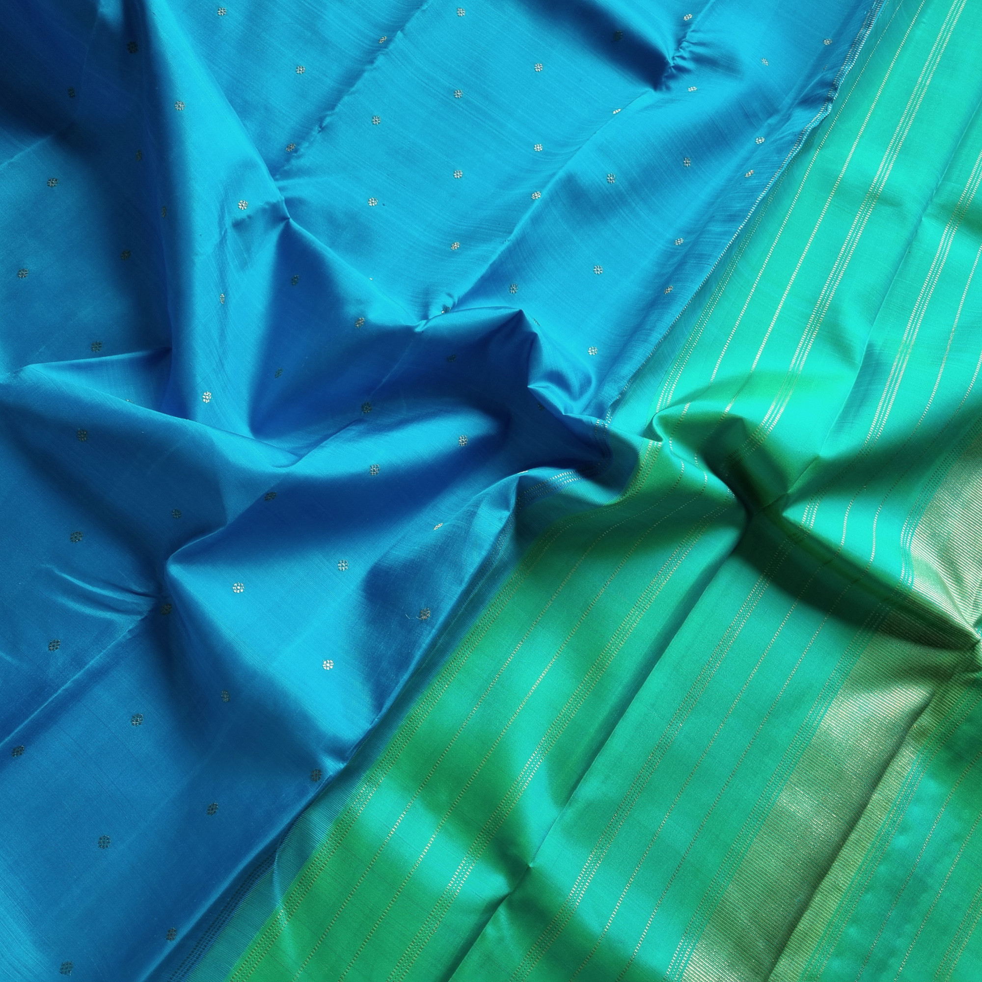 Kanjivaram Silk aqua blue and green
