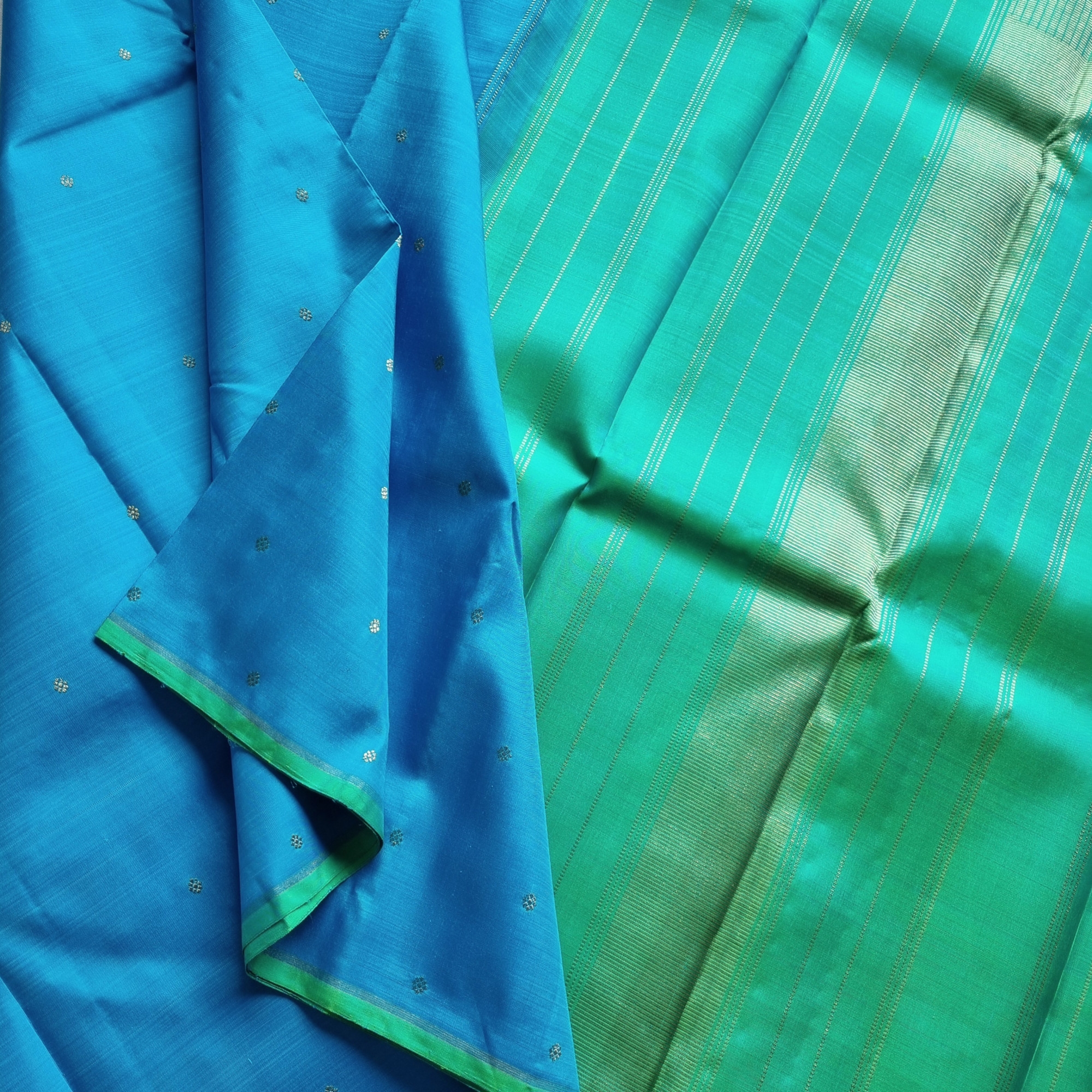 Kanjivaram Silk aqua blue and green
