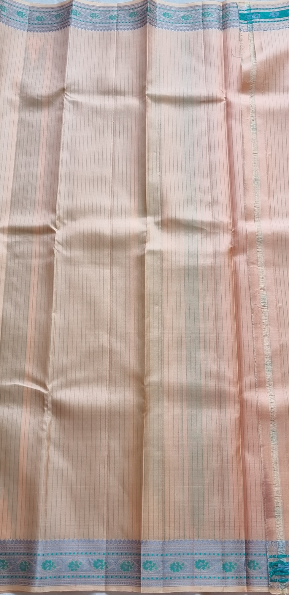 Kanjivaram Silk peachish pink threadwork Meenakari