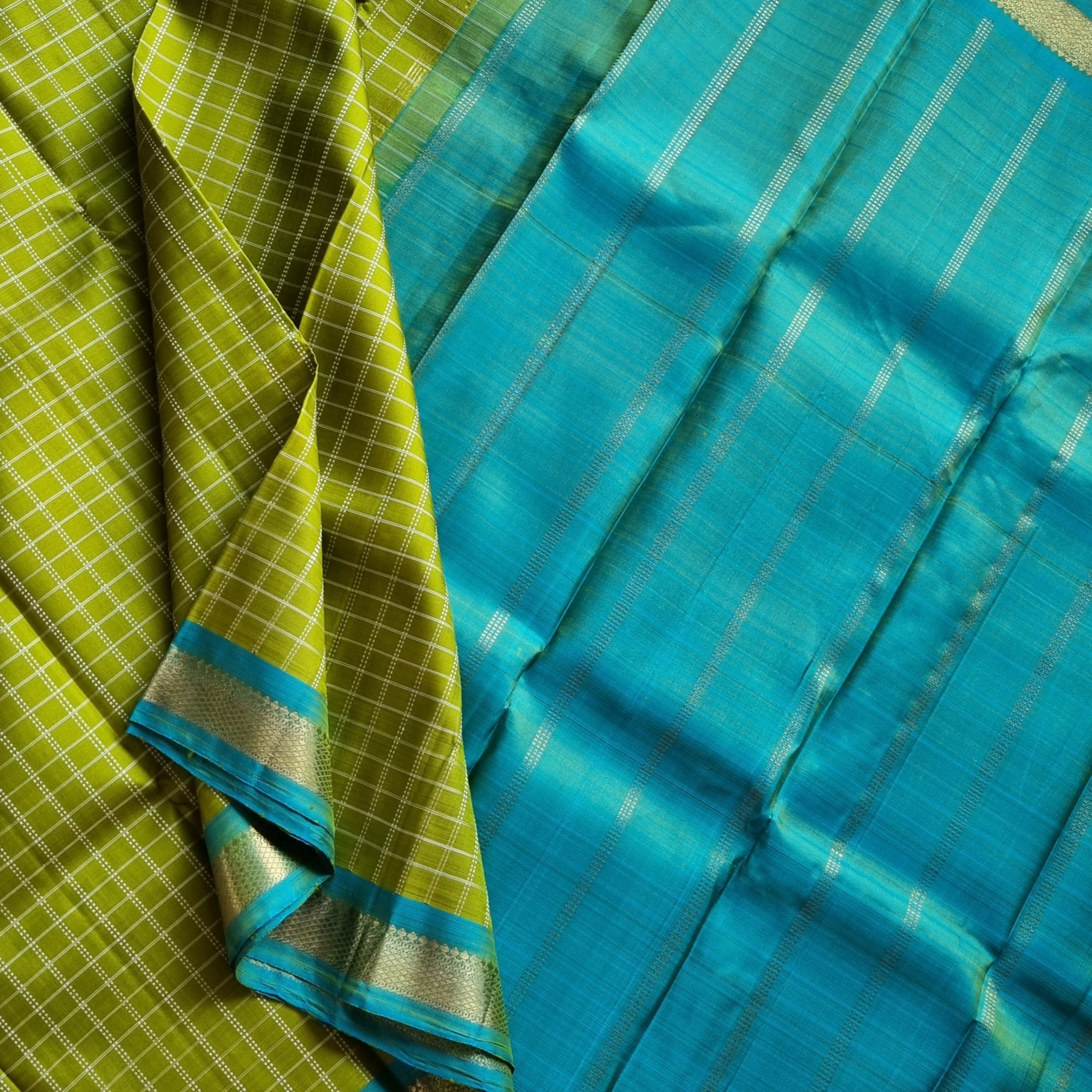 Kanjivaram Silk green kattam