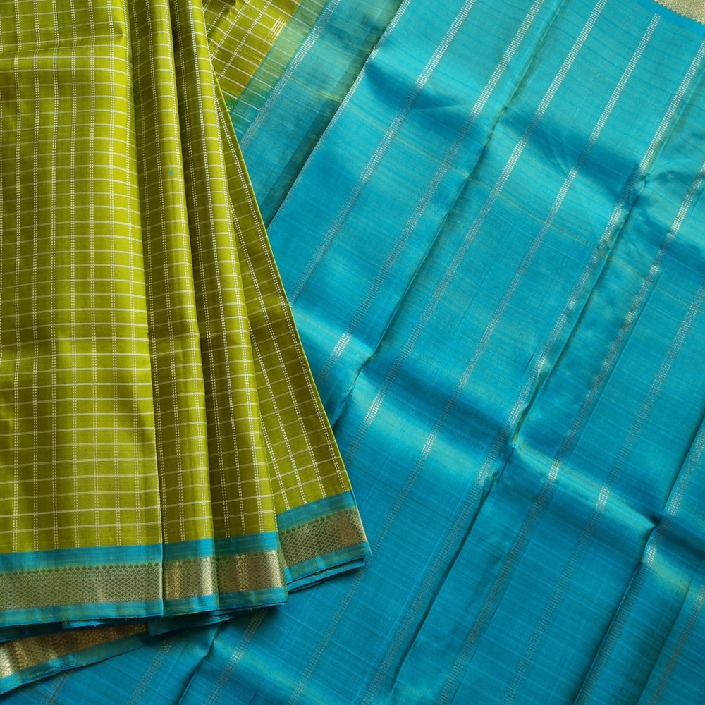 Image of Kanjivaram Silk green kattam