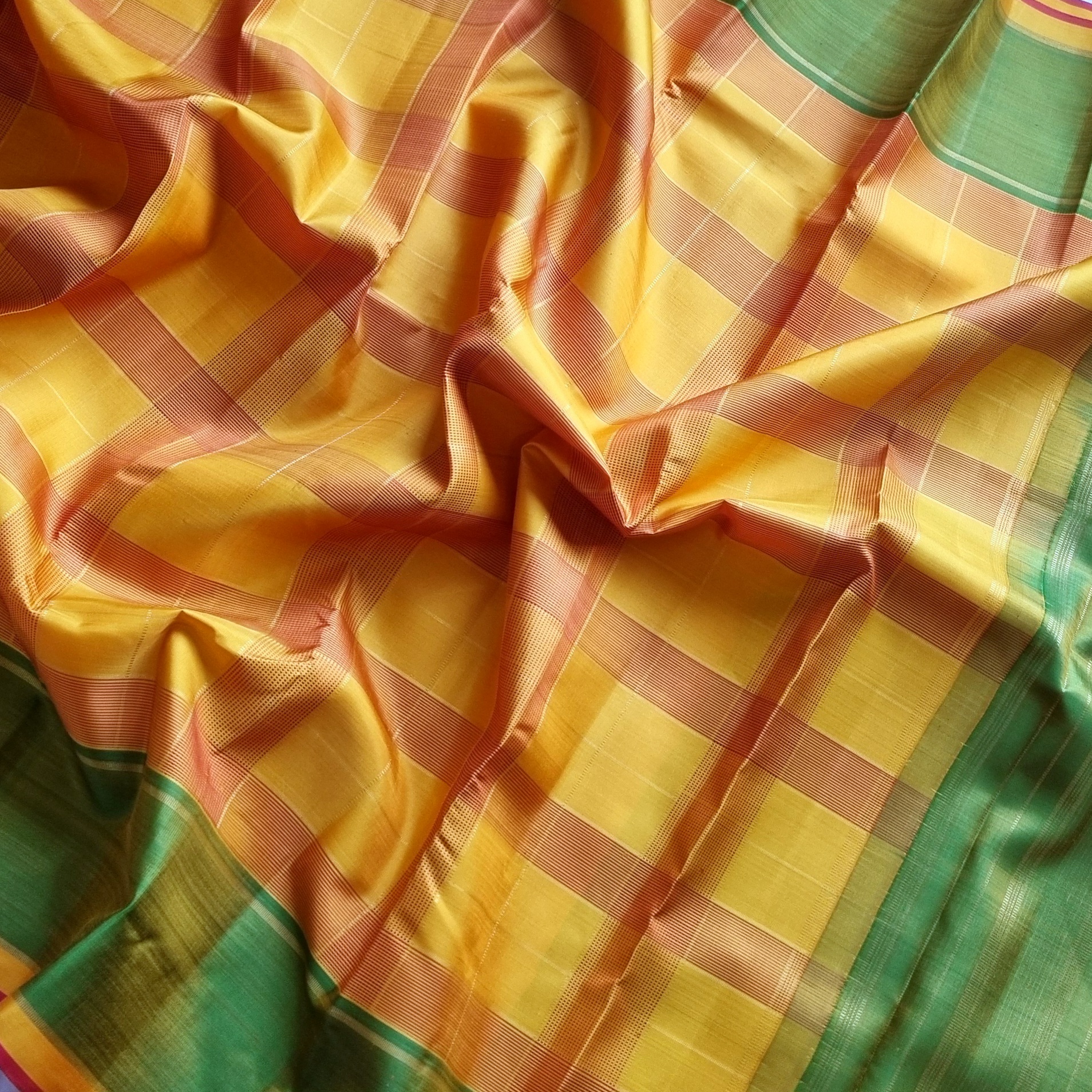 Kanjivaram Silk Yellow festive Kattam