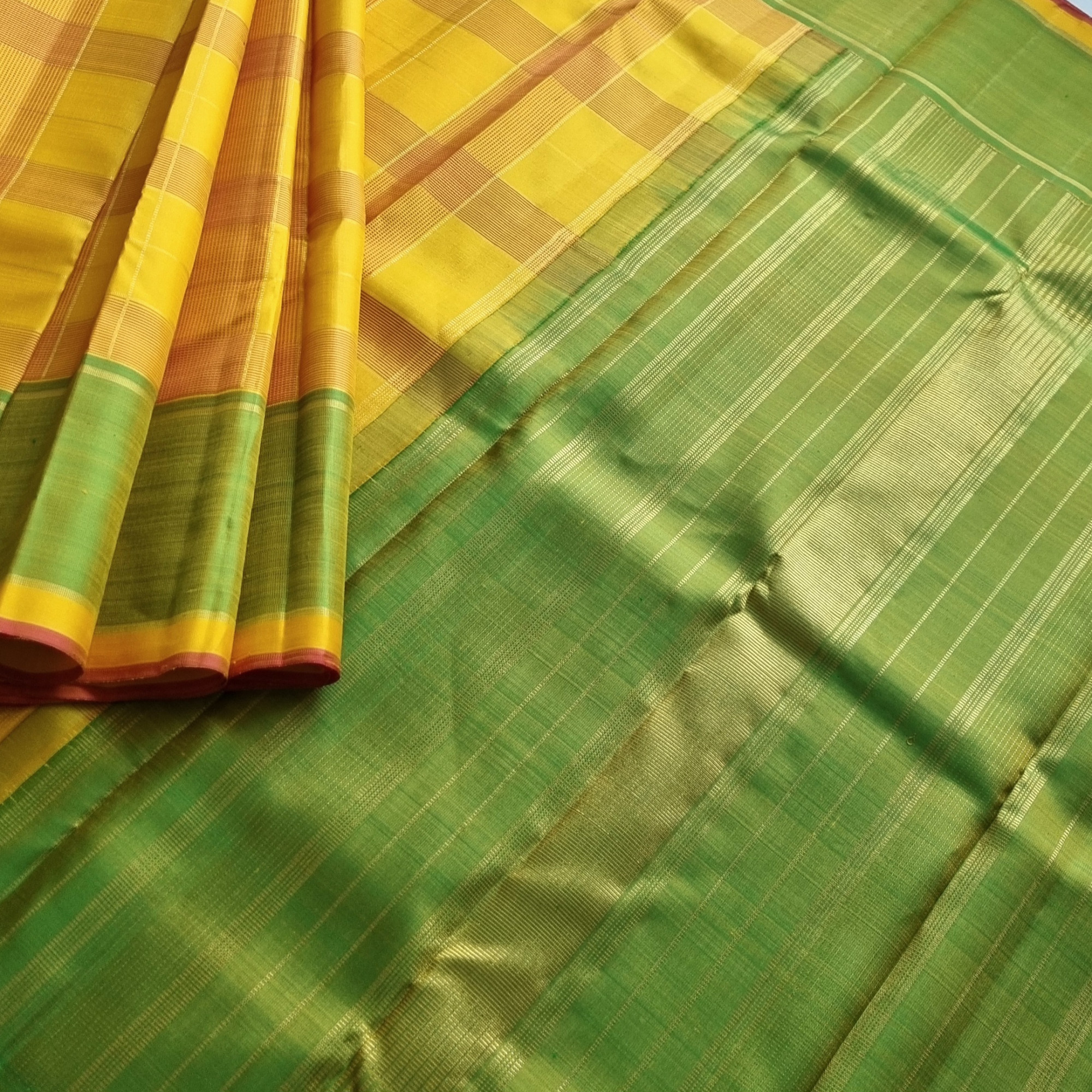 Kanjivaram Silk Yellow festive Kattam