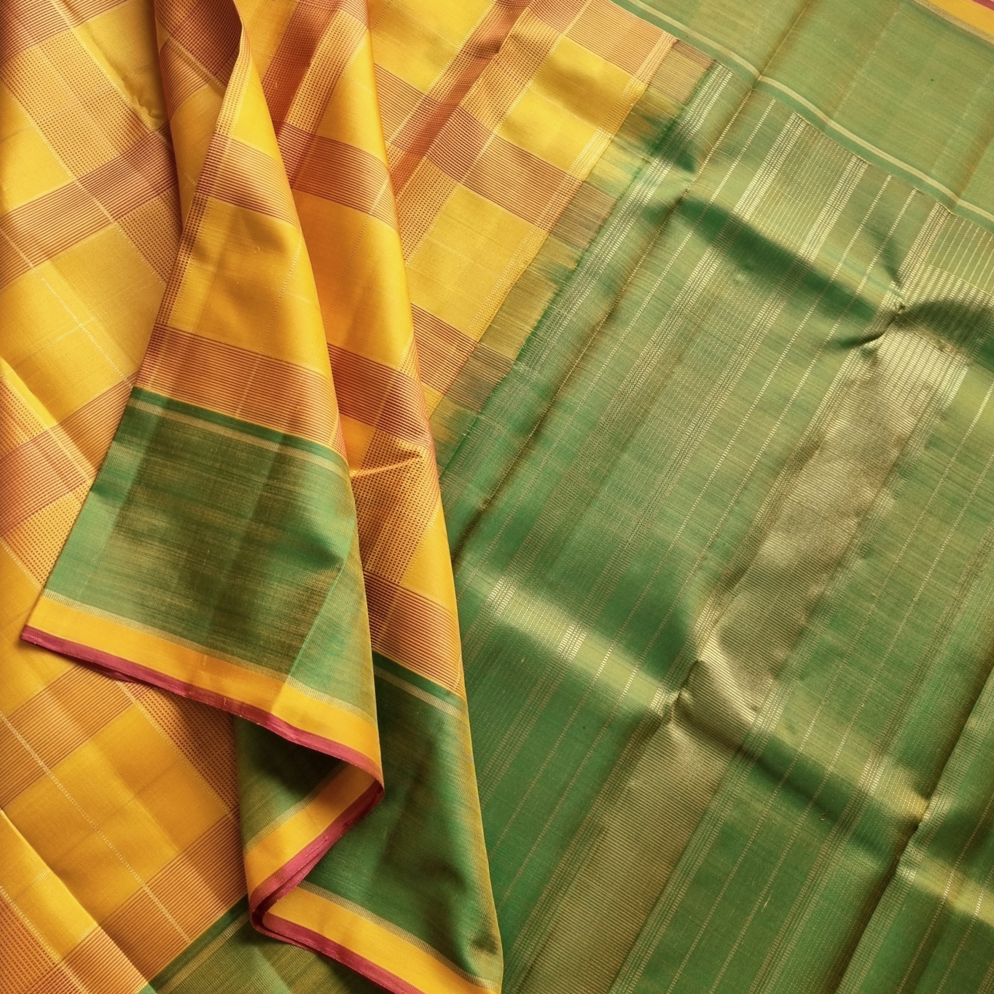 Kanjivaram Silk Yellow festive Kattam