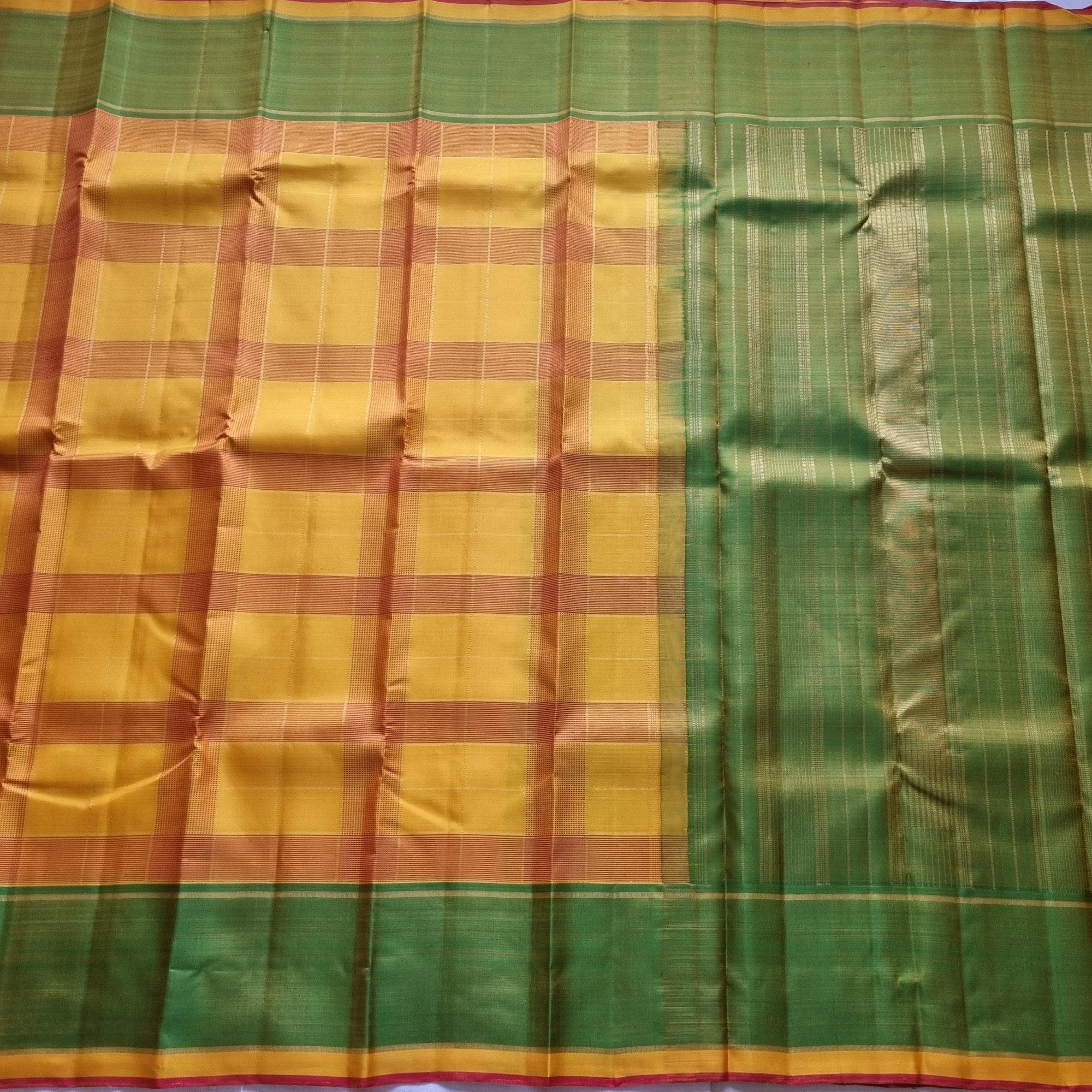 Kanjivaram Silk Yellow festive Kattam