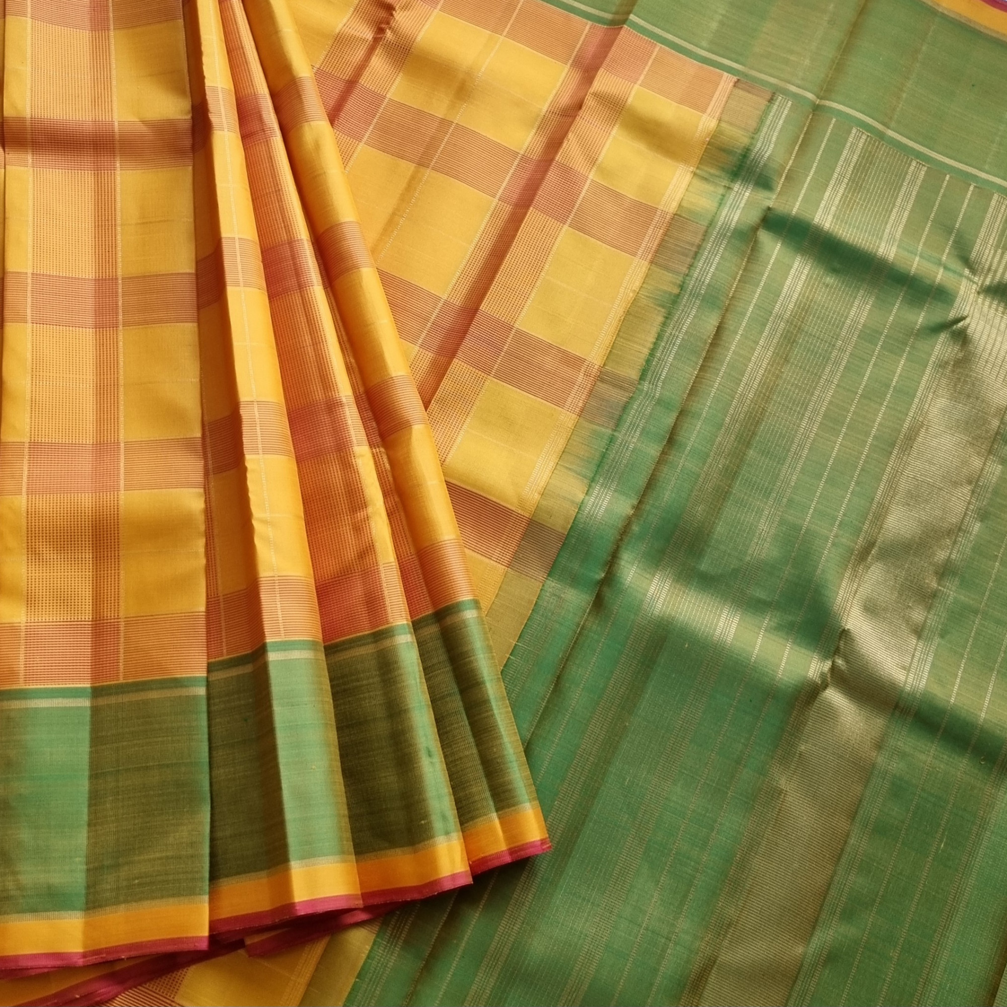Kanjivaram Silk Yellow festive Kattam