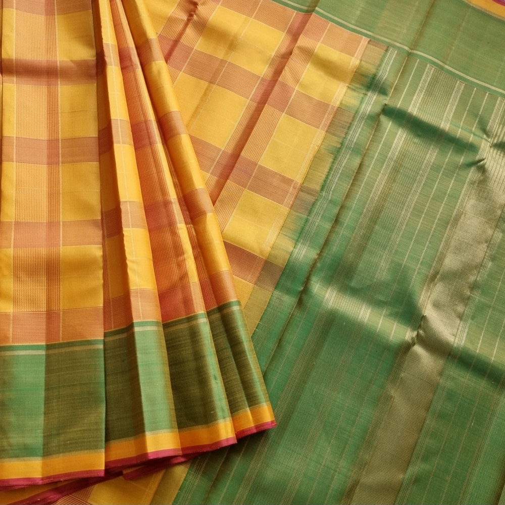Image of Kanjivaram Silk Yellow festive Kattam