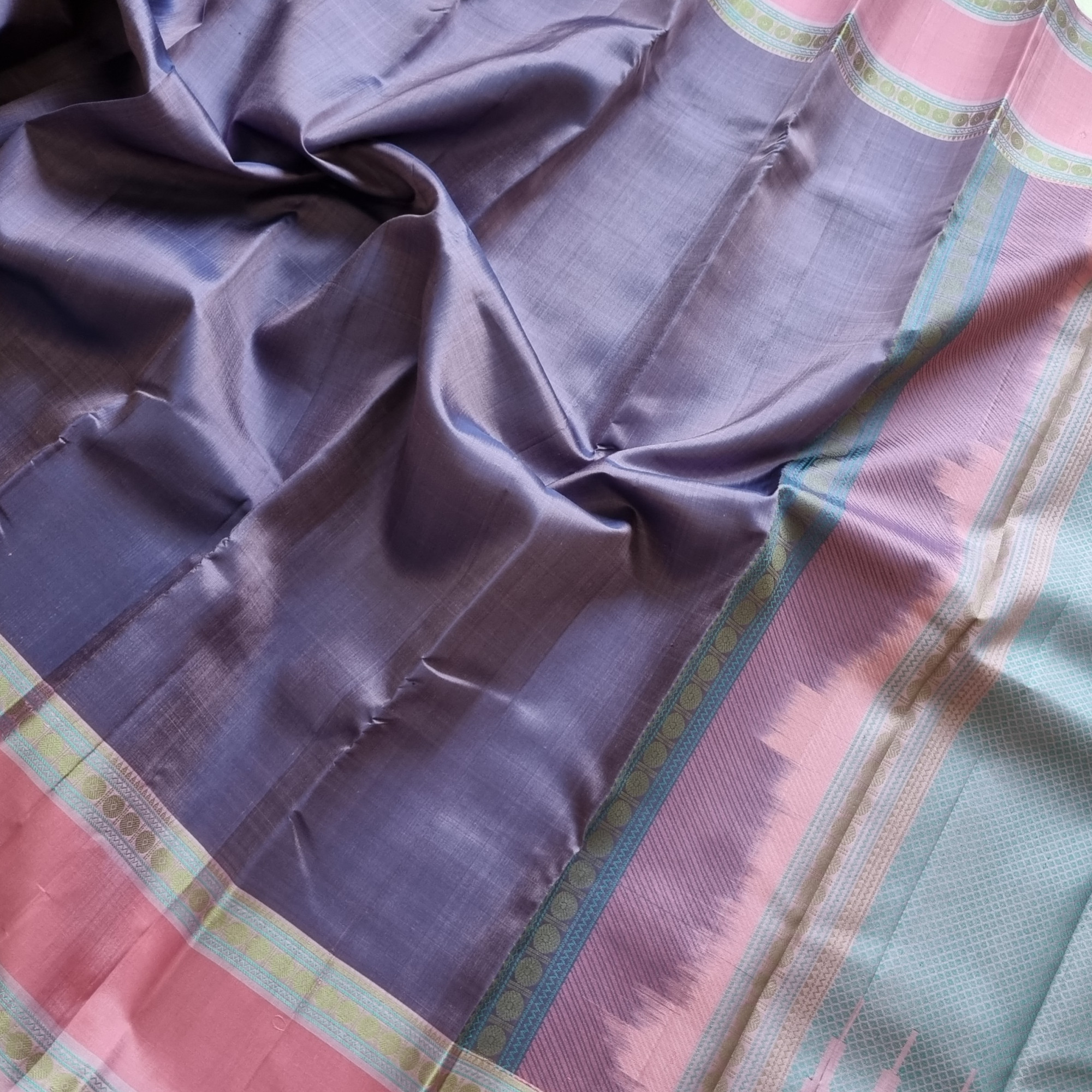 Lovely lavender threadwork Kanjivaram silk saree