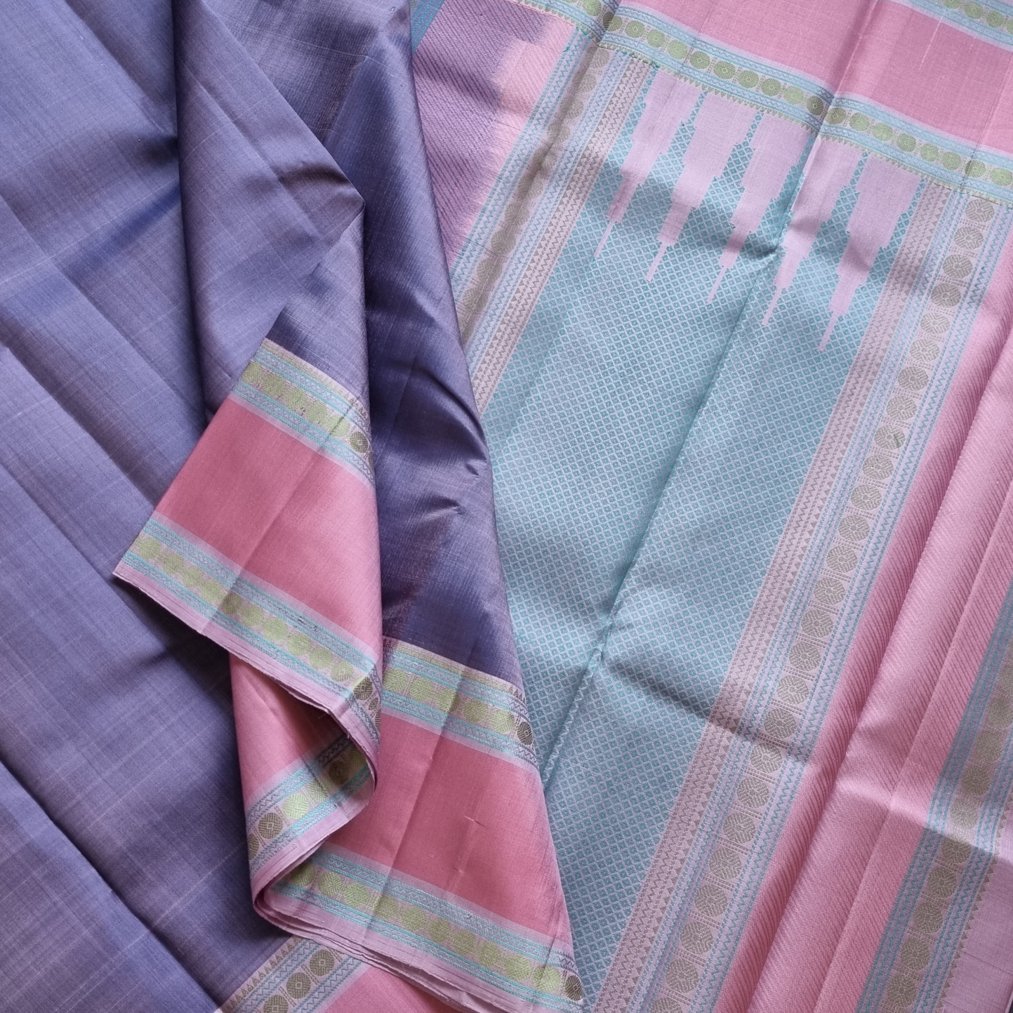 Lovely lavender threadwork Kanjivaram silk saree