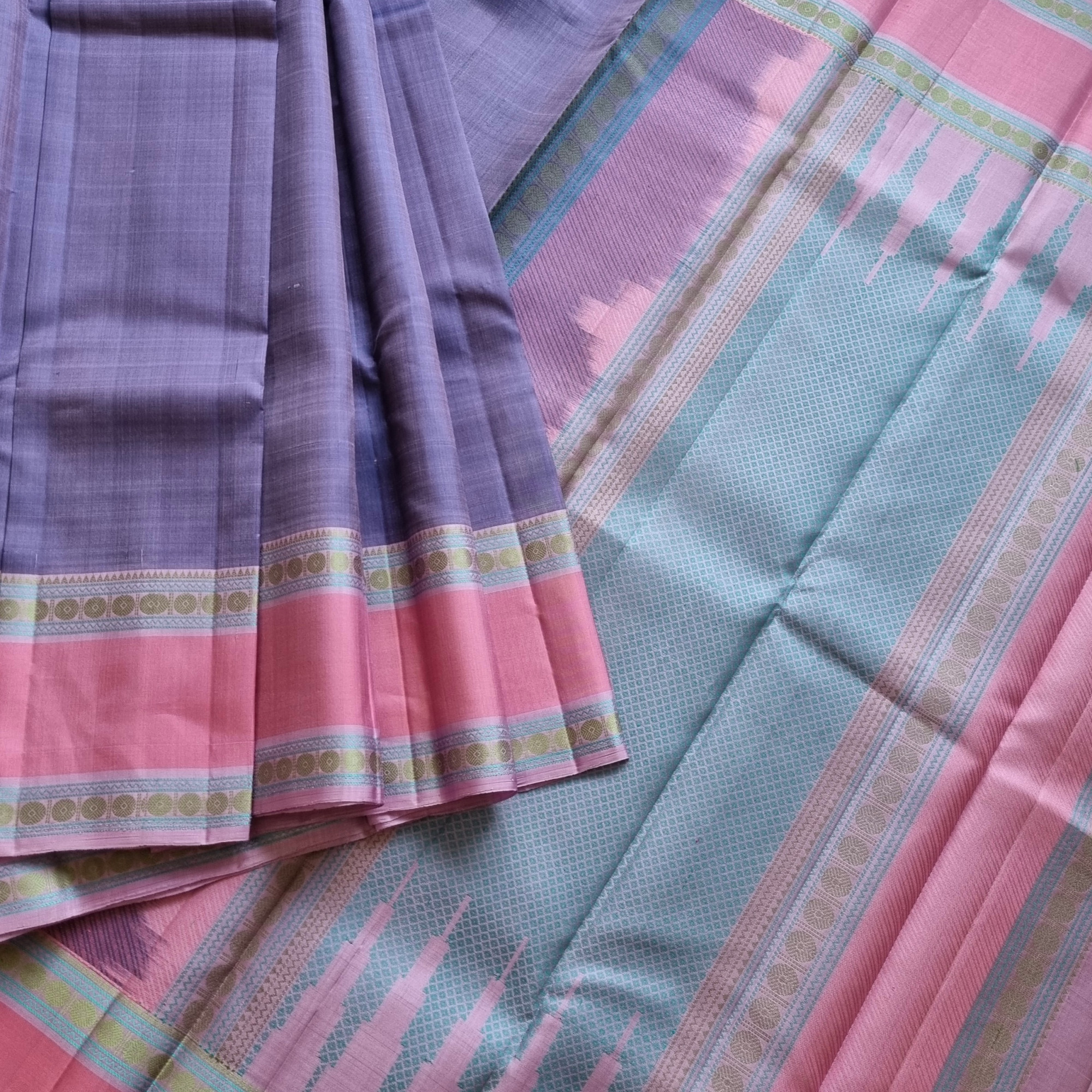 Lovely lavender threadwork Kanjivaram silk saree