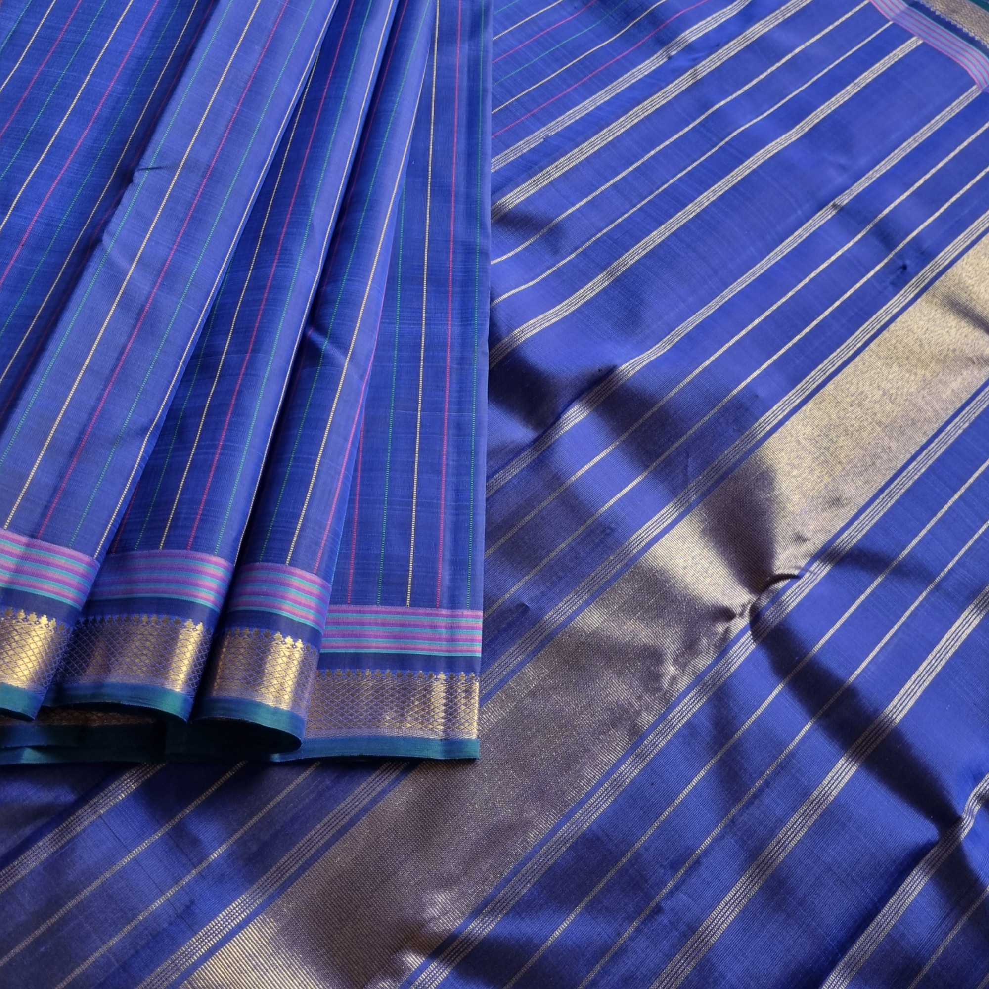Kanjivaram Silk in unique and contemporary design royal blue