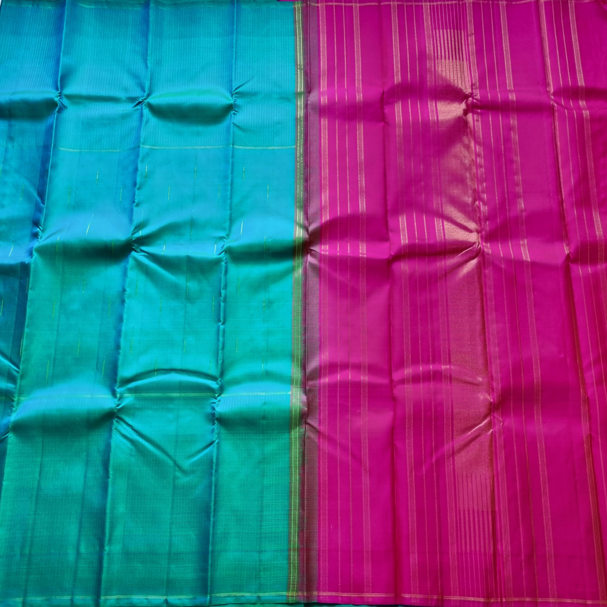 Kanjivaram Silk Rama green with mazhai thuli and zari stripes