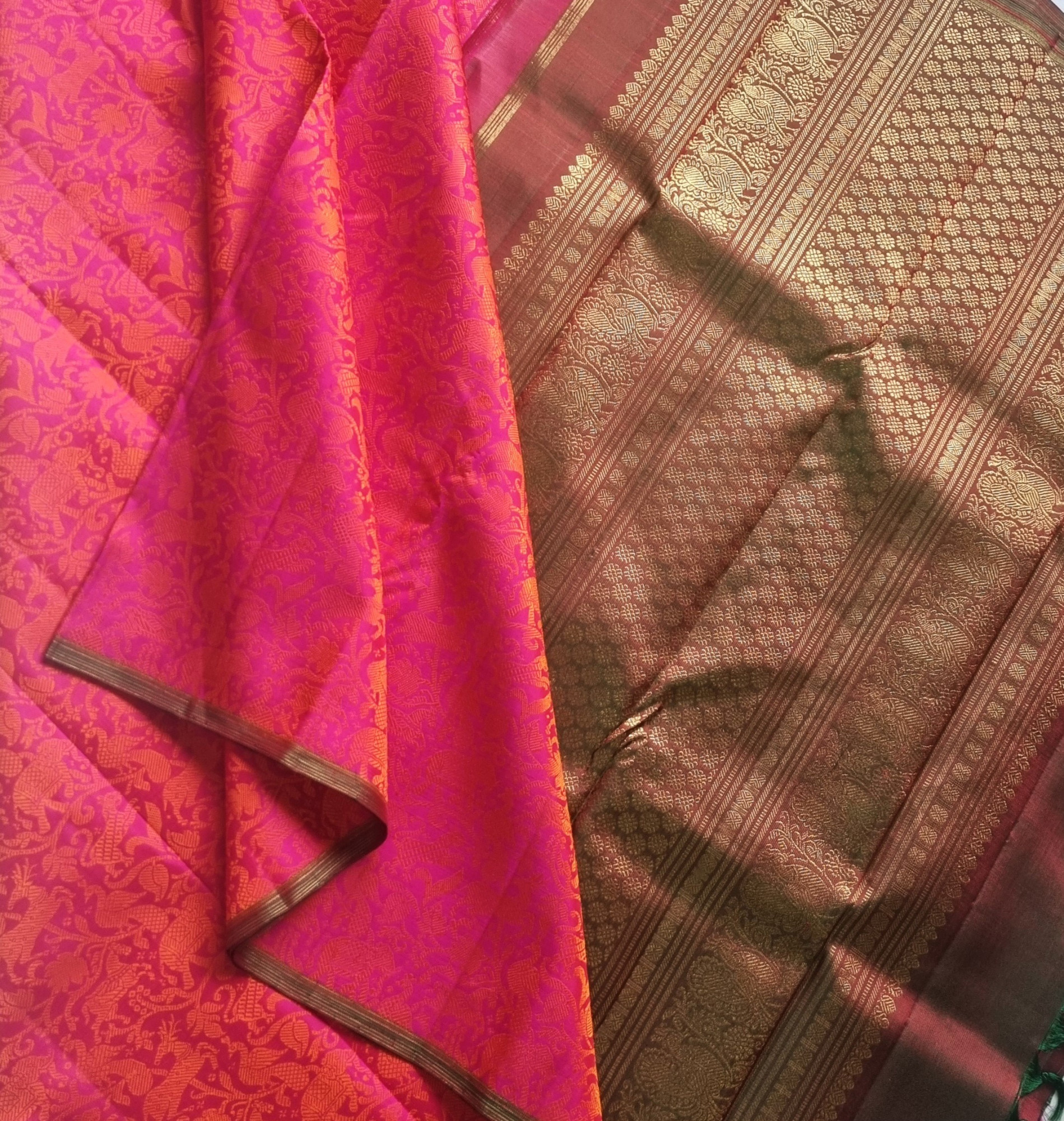 Kanjivaram Silk Vanasingaram festive pink and orange