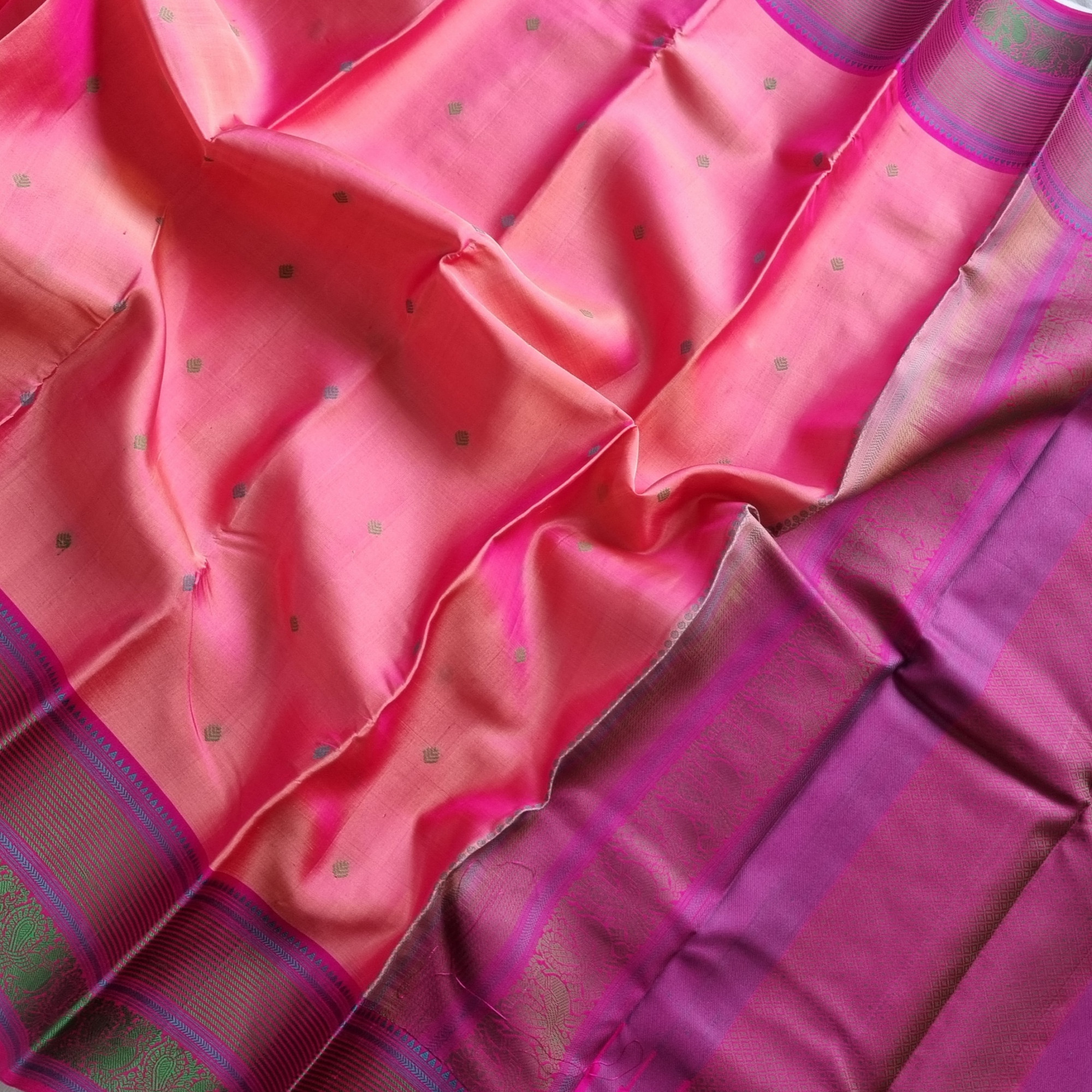 Kanjivaram Silk pink threadwork
