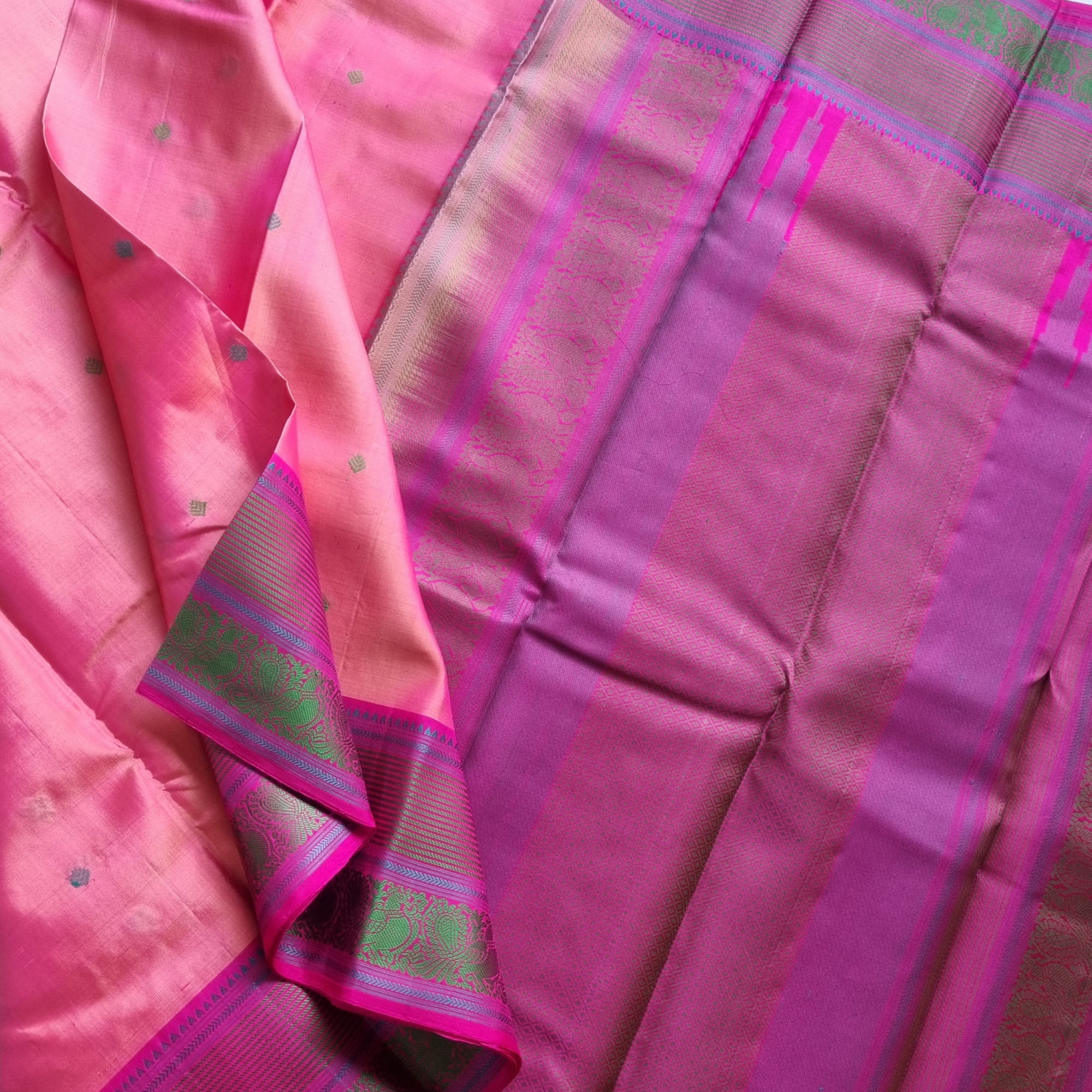 Kanjivaram Silk pink threadwork