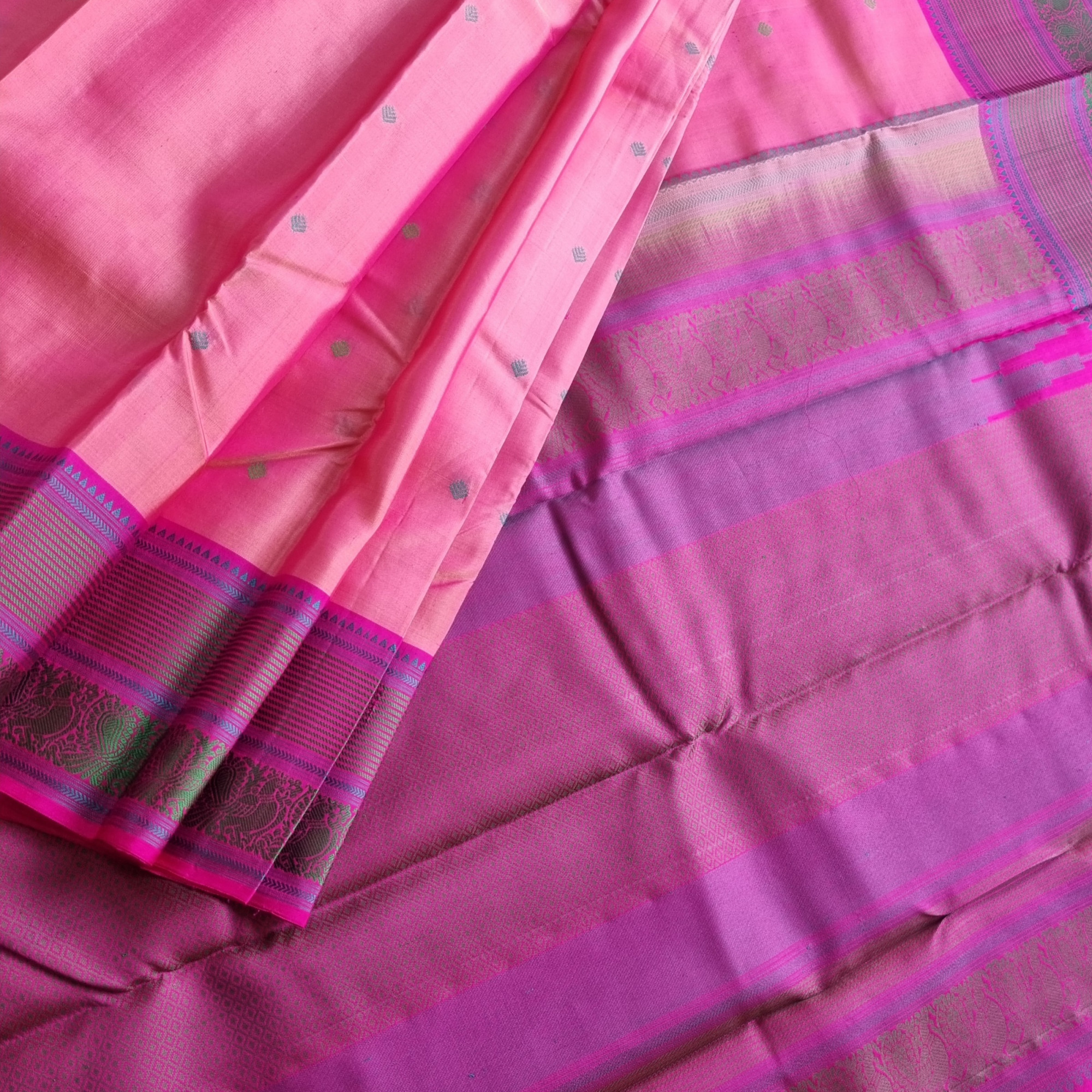 Kanjivaram Silk pink threadwork