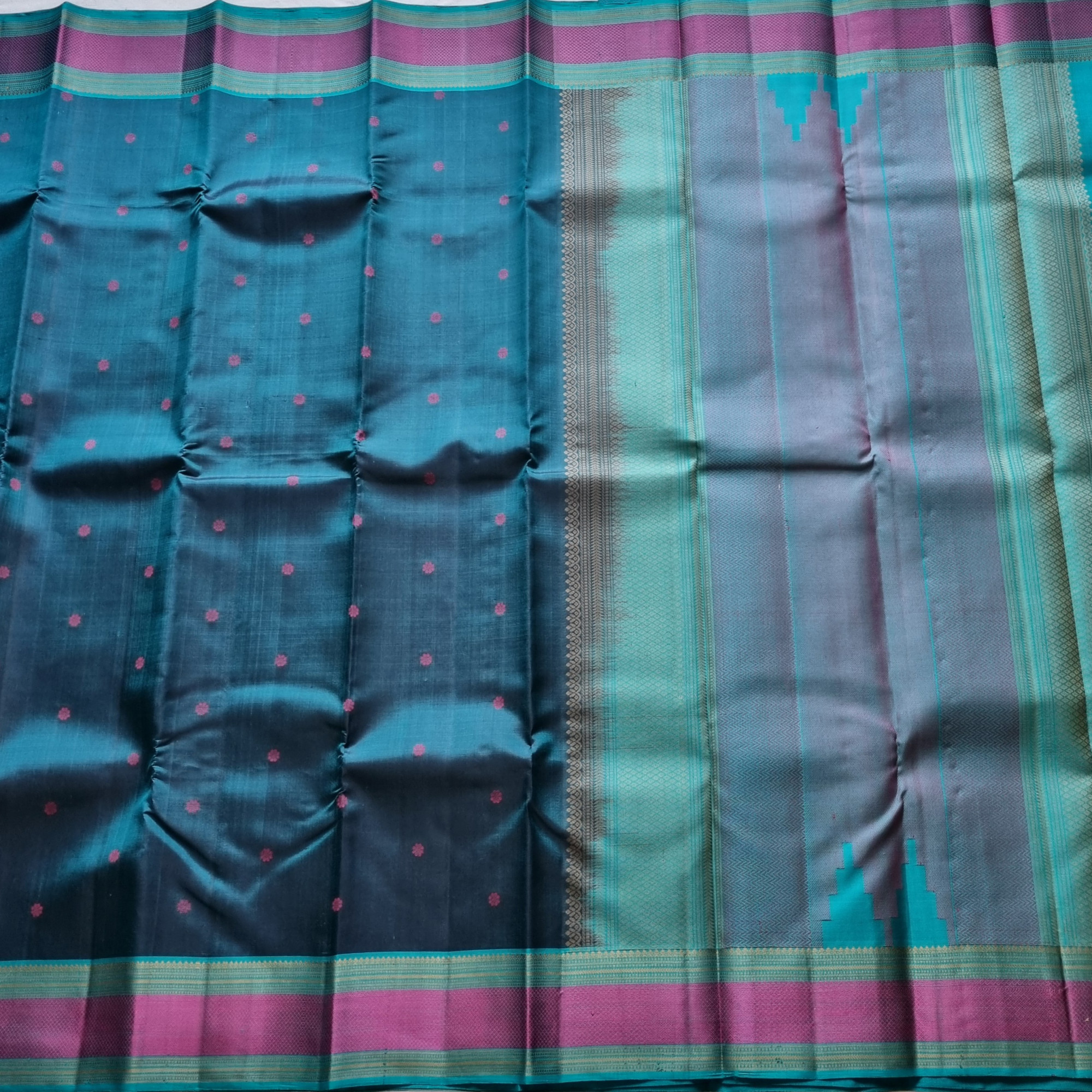 Kanjivaram silk saree deep teal threadwork