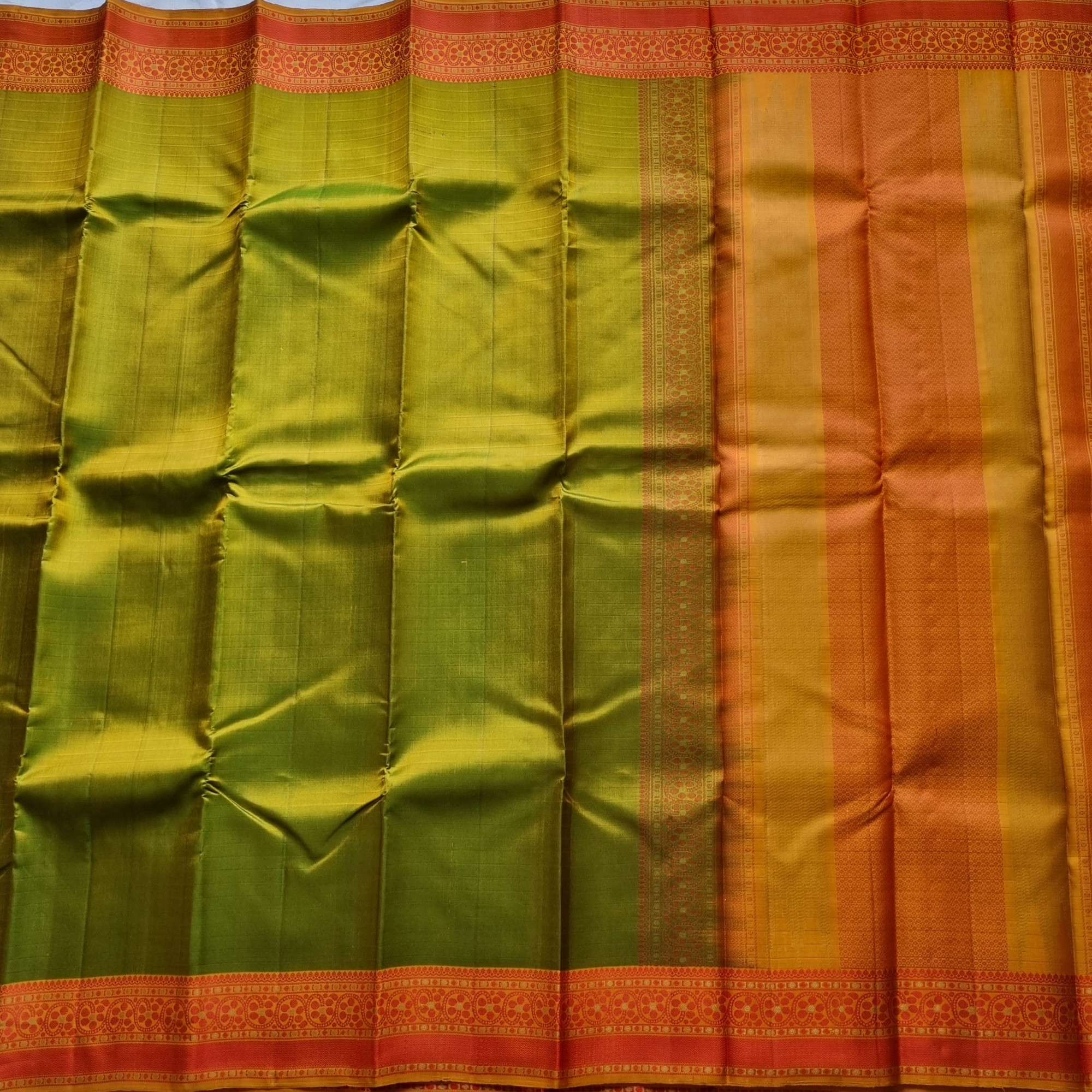 Kanjivaram Silk shot green Meenakari threadwork