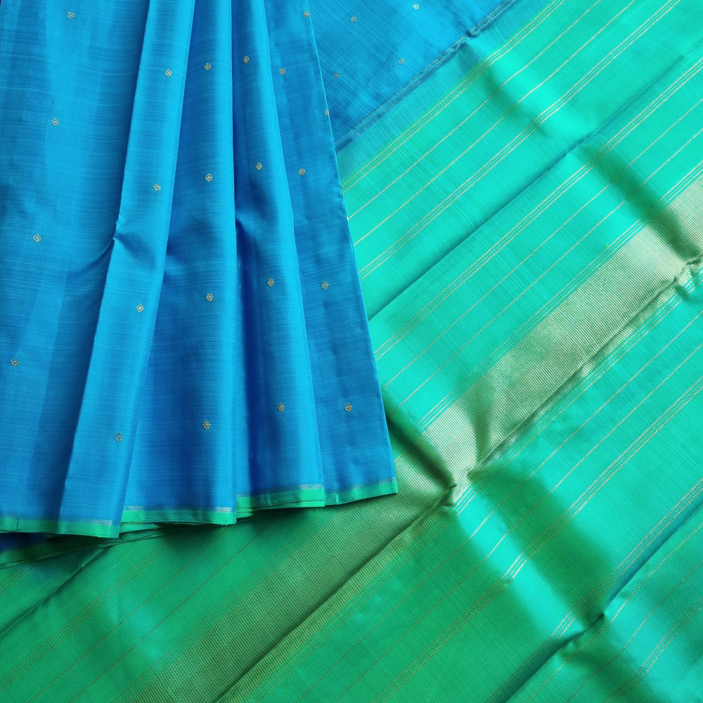 Image of Kanjivaram Silk aqua blue and green