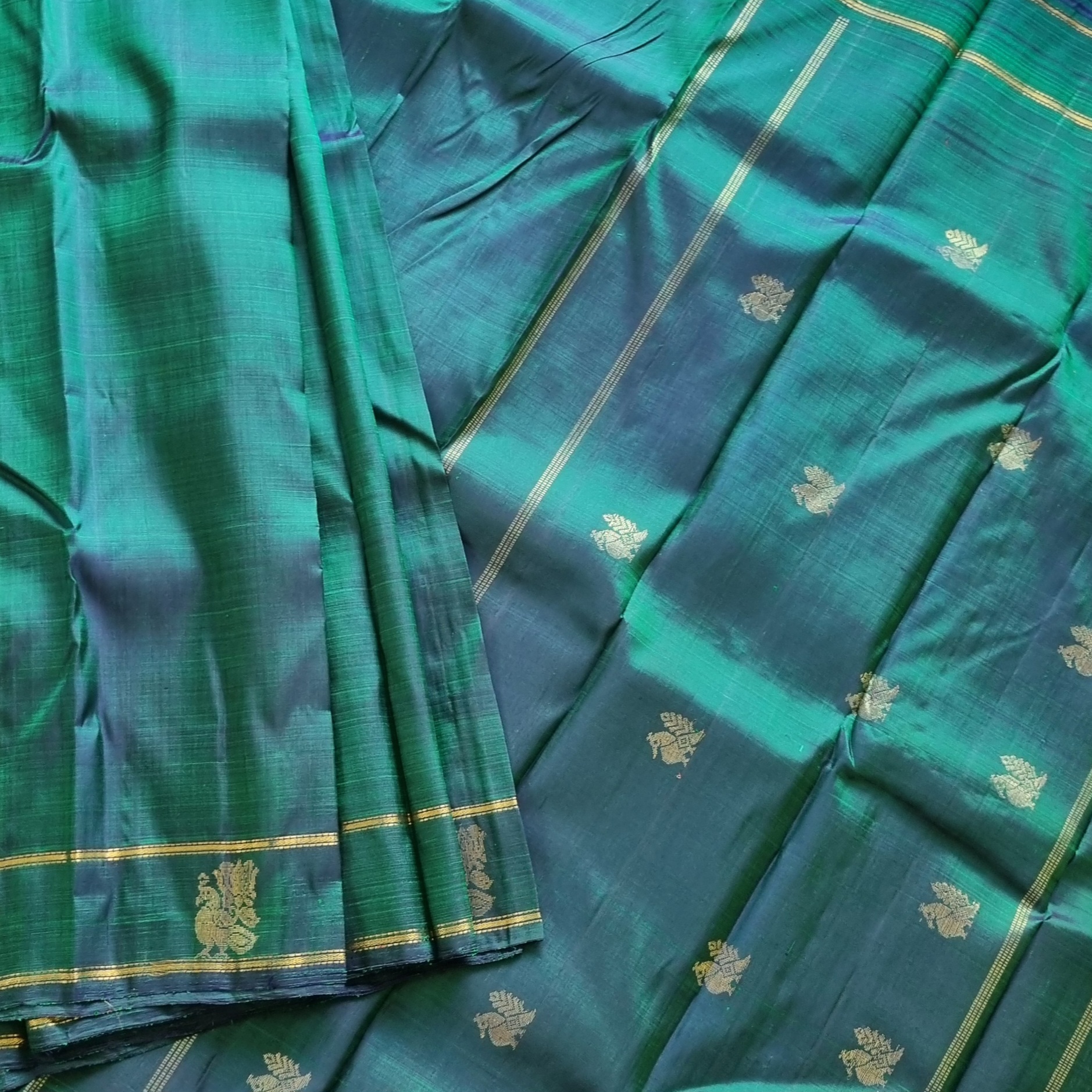 Maragathavalli  Vintage Revival Kanjivaram Silk shot deep emerald green