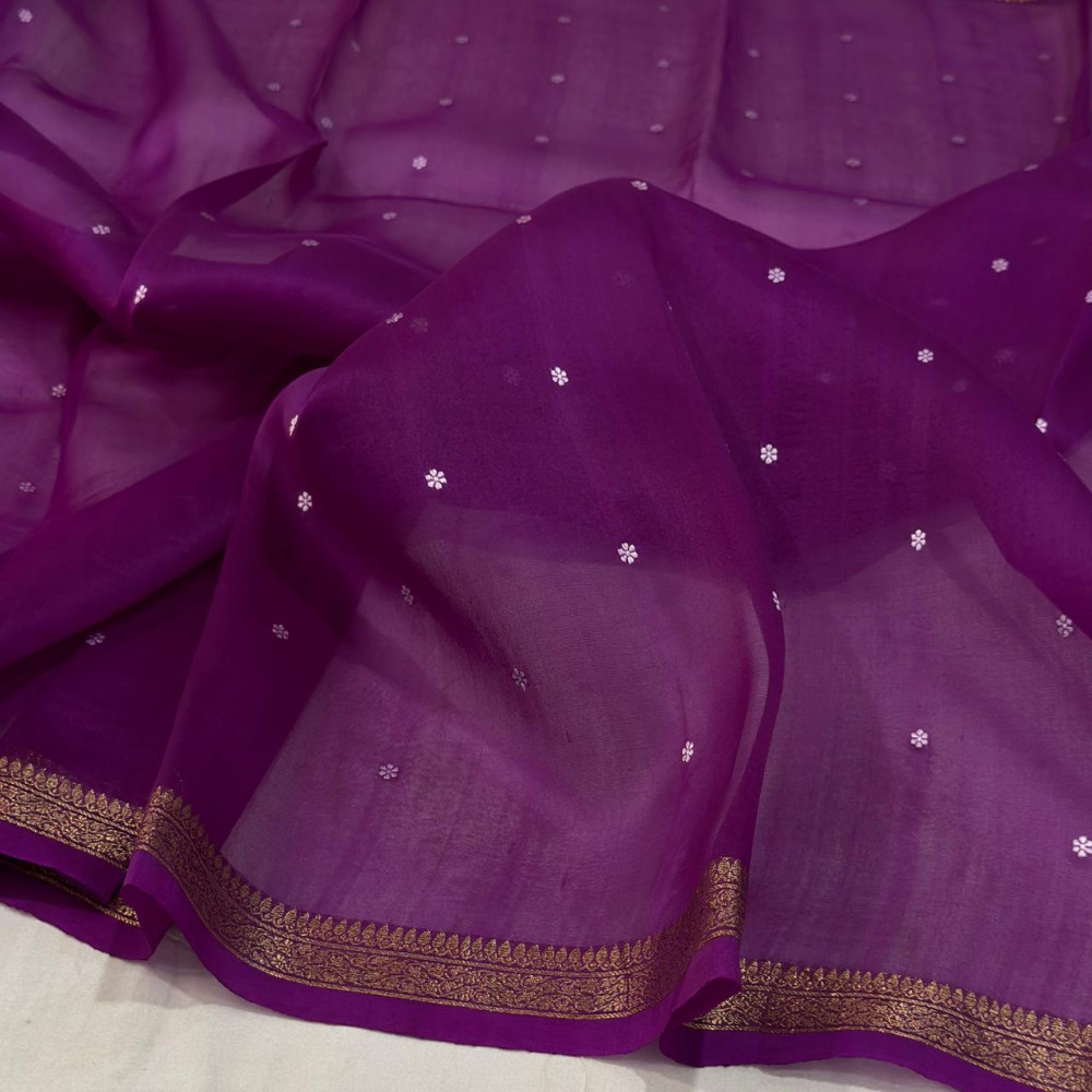 Image of Handloom Banarasi Pure Kora Silk Saree