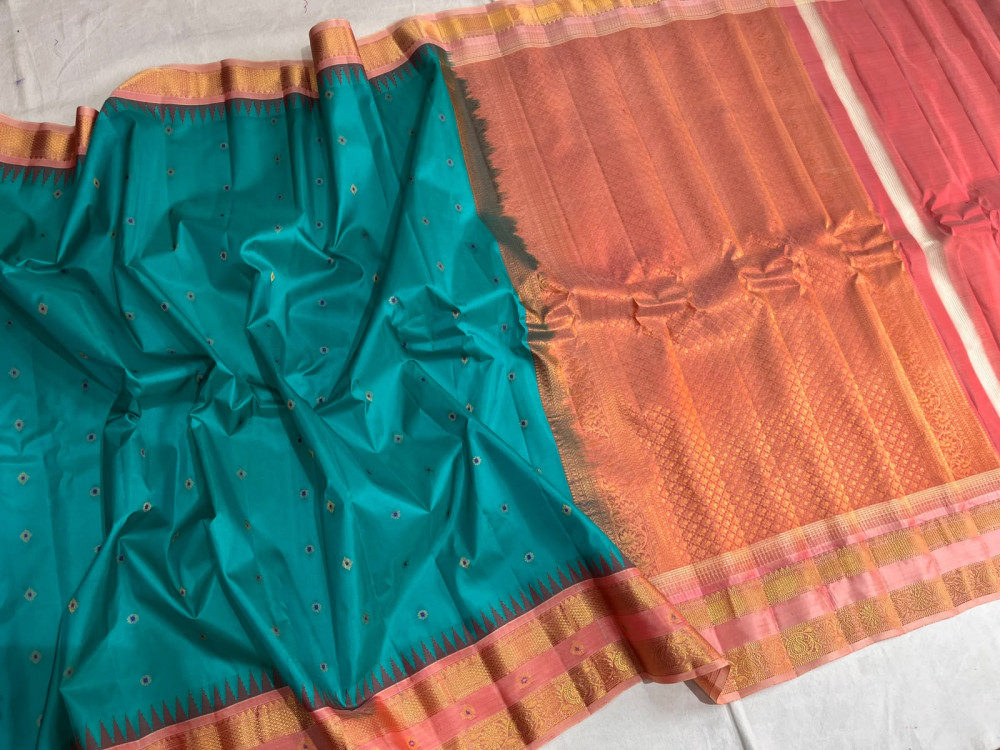 Image of Gadwal Pattu Silver Gap Border Saree