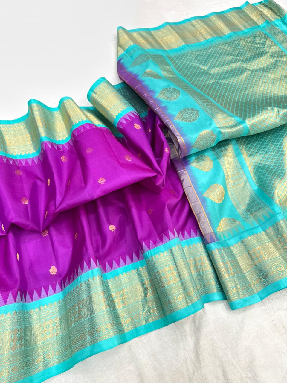 Gadwal Vintage Pure Silk Temple Border Saree