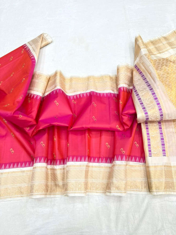 Image of Gadwal Vintage Pure Silk Temple Border Saree