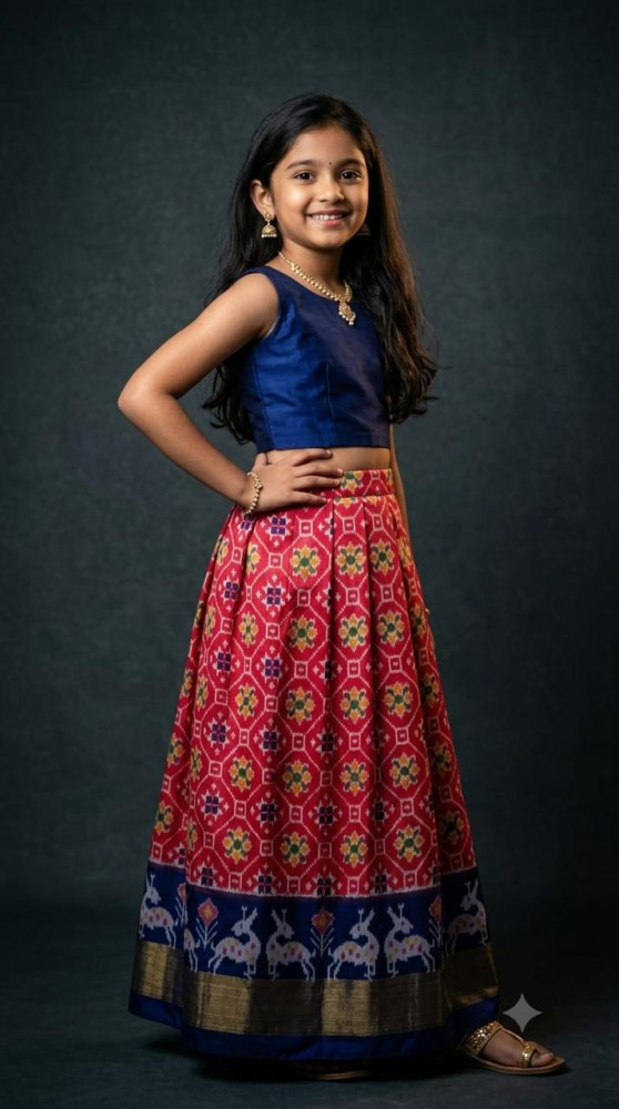 Image of Ikkat Pure Silk Medium Size Lehenga