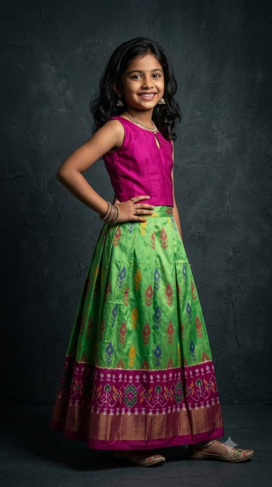Image of Ikkat Pure Silk Medium Size Lehenga