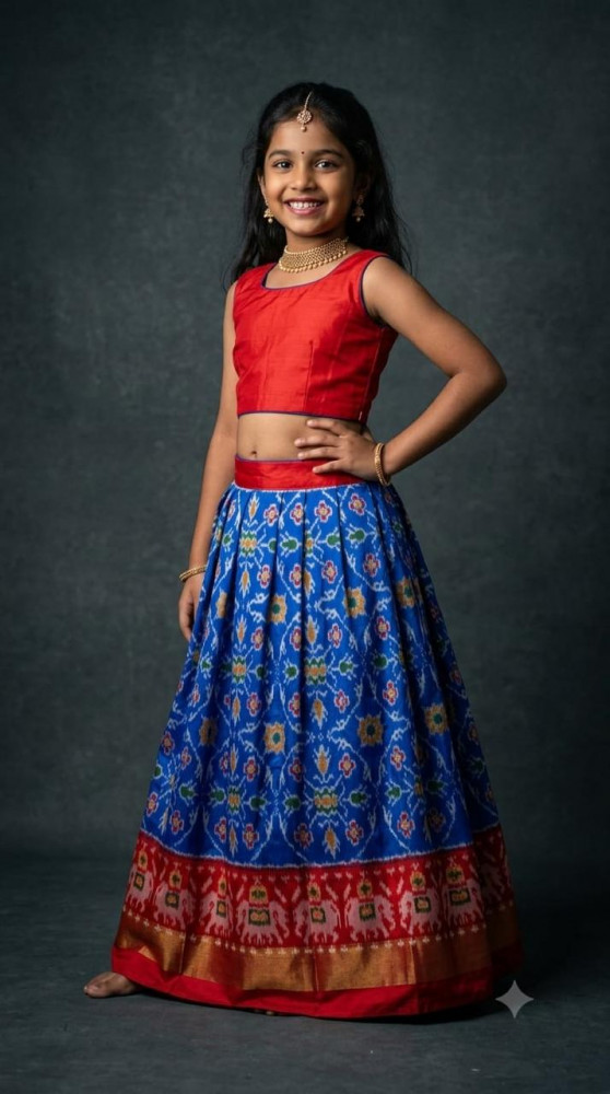 Image of Ikkat Pure Silk Medium Size Lehenga