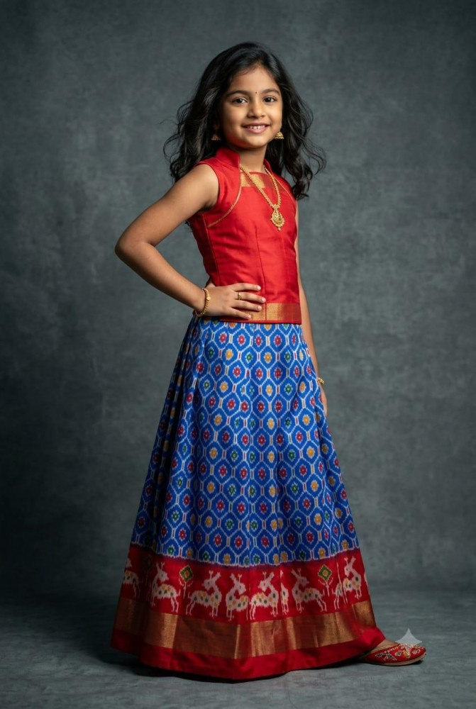 Image of Ikkat Pure Silk Medium Size Lehenga
