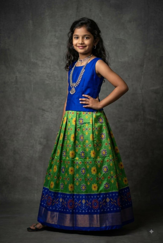 Image of Ikkat Pure Silk Medium Size Lehenga